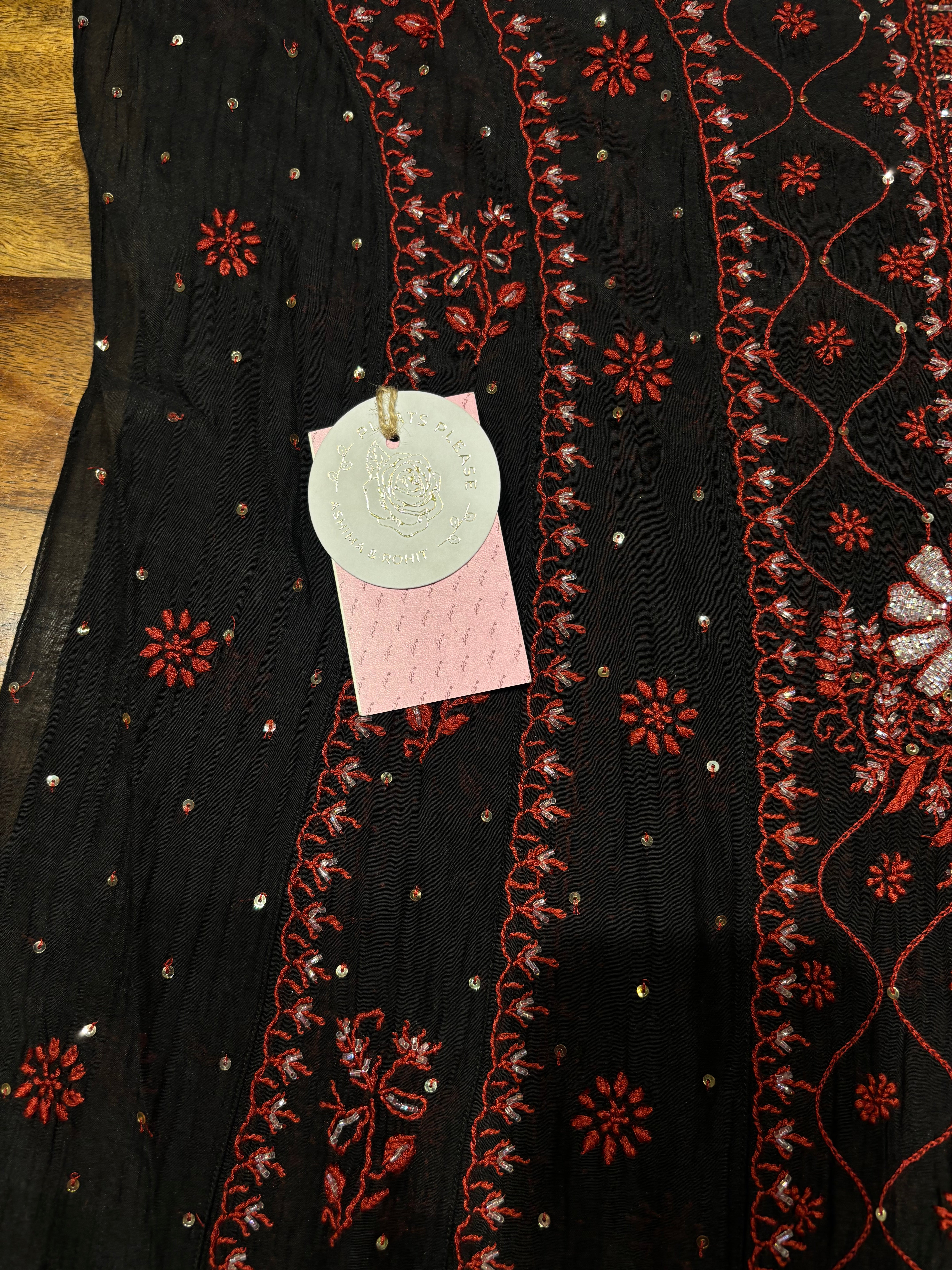 Black Chanderi Mul Chikankari Anarkali & Dupatta Set