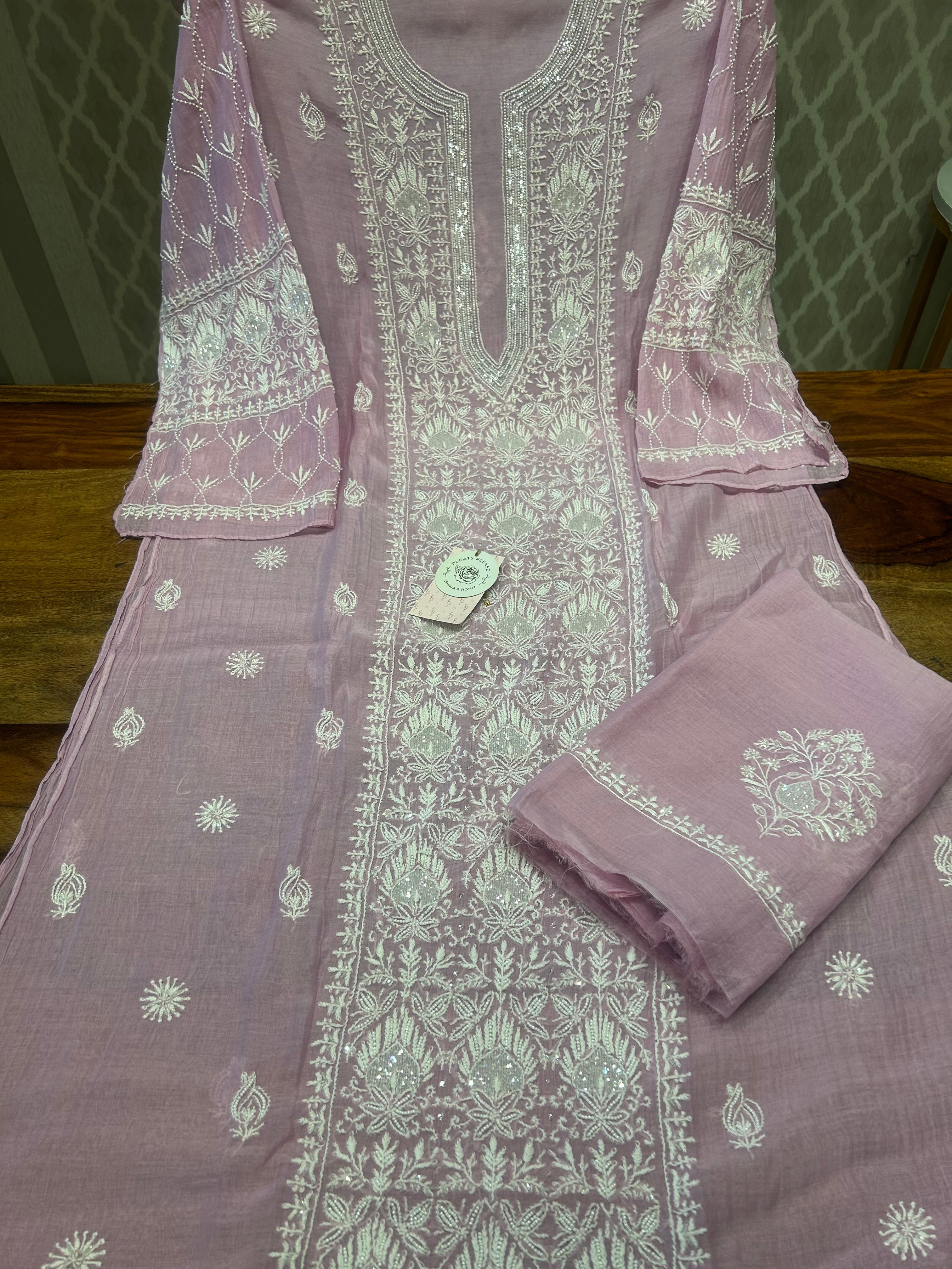 Purple Chikankari Chanderi Mul Kurta and Dupatta set