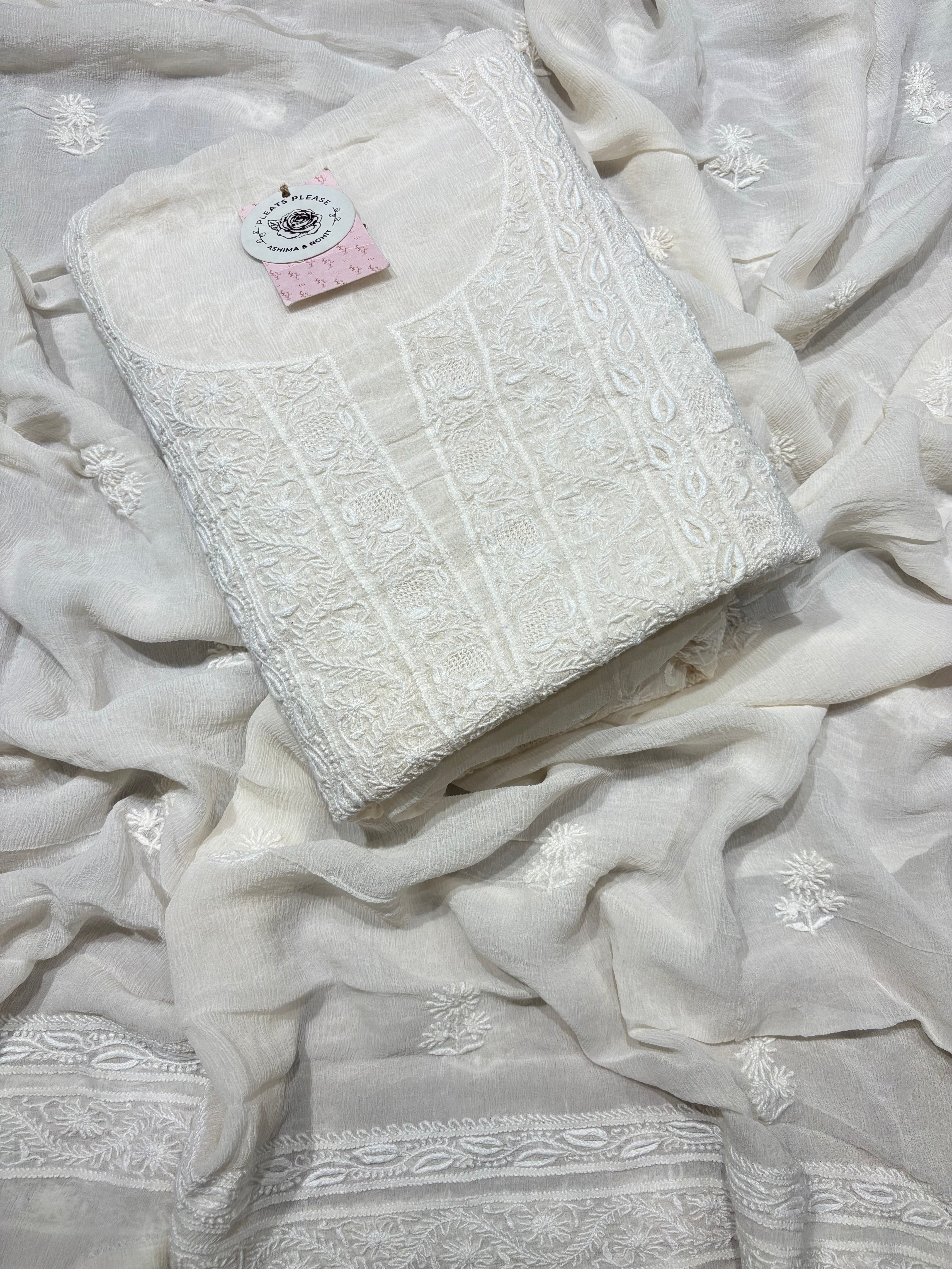 Dyeable Pure & Premium Chiffon Chikankari Front & Back kurta & Dupatta Fabric