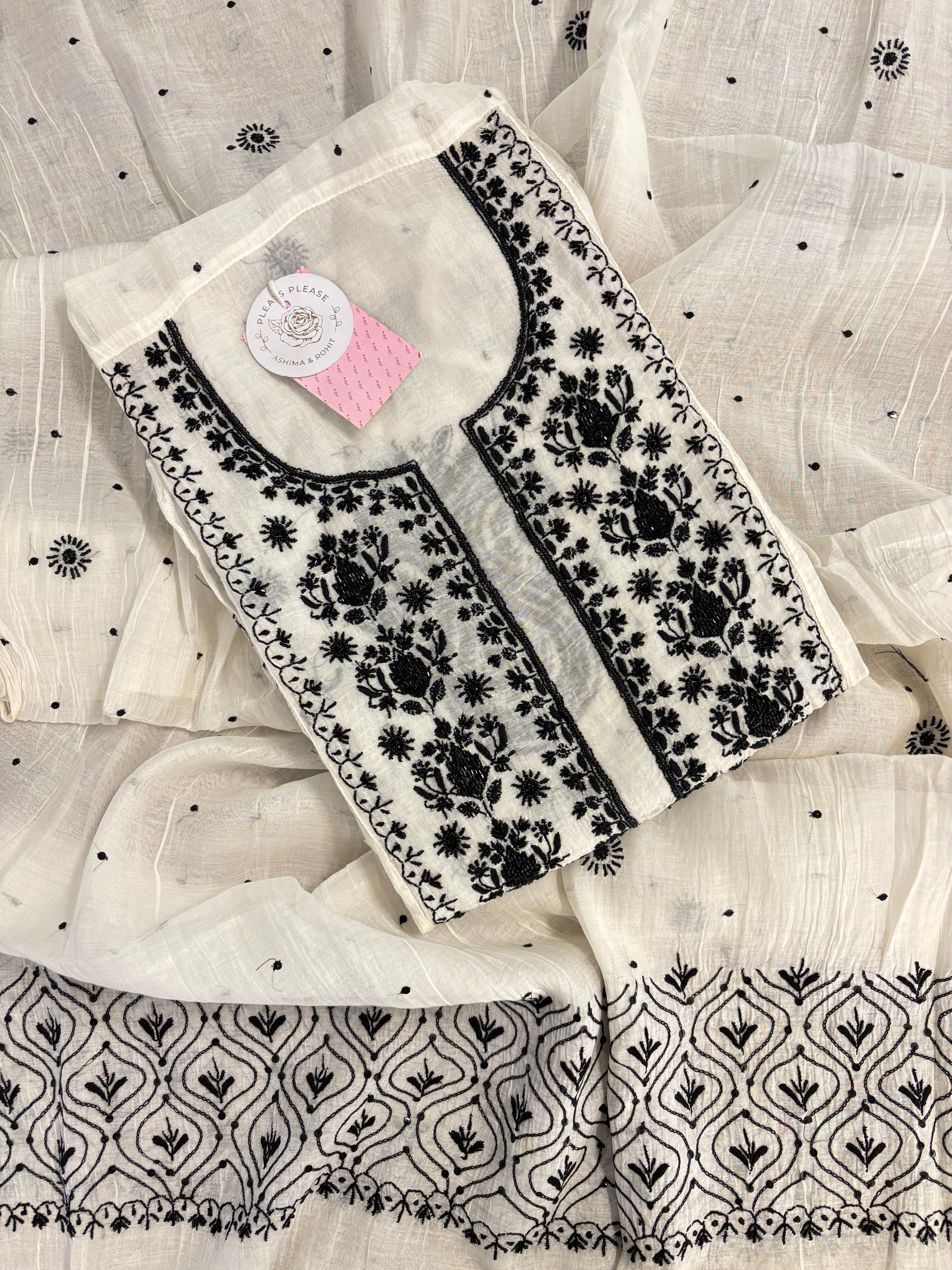 Dyeable Chanderi Mul Chikankari Kurta & Dupatta
