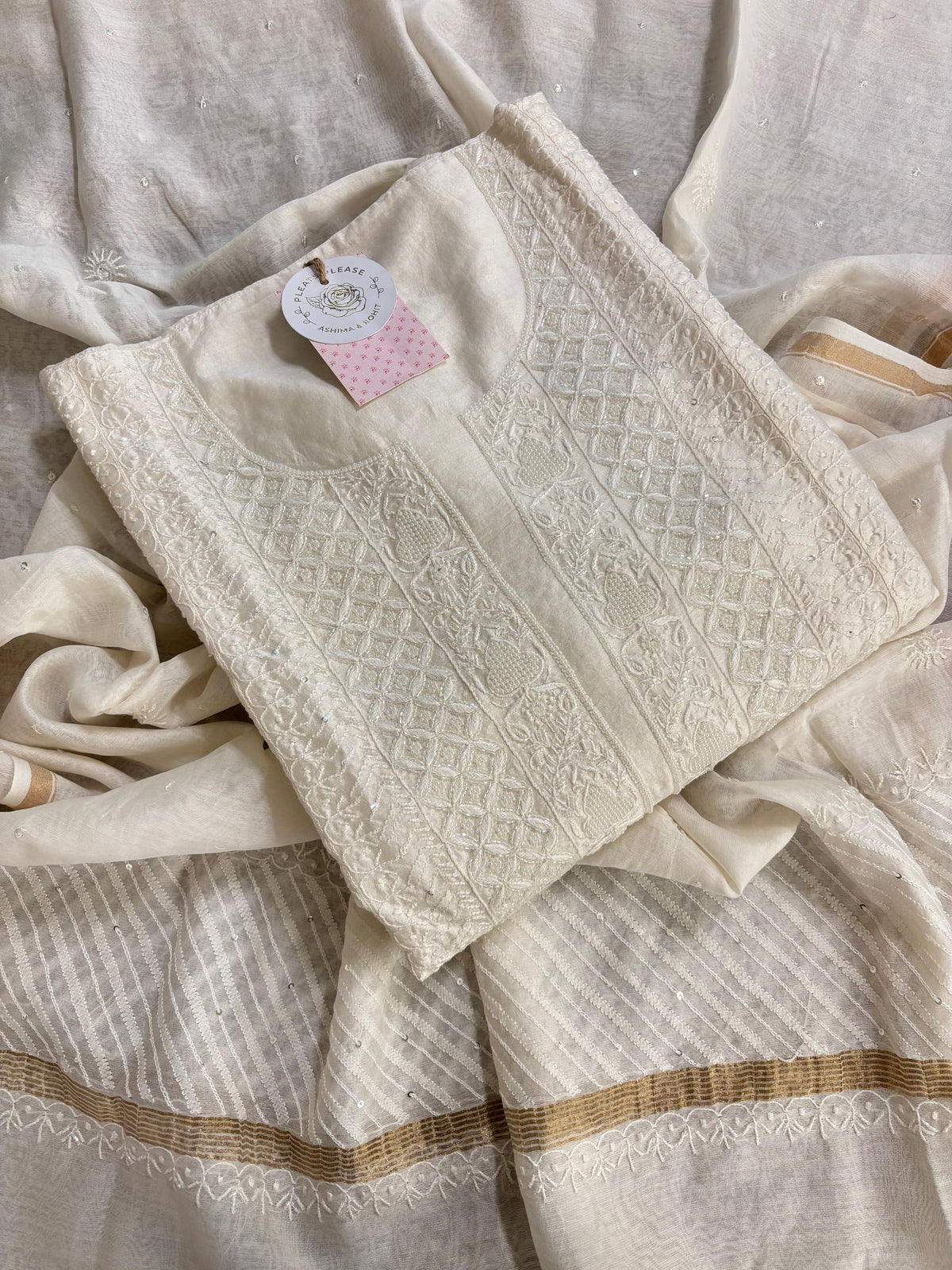 Dyeable Chanderi Silk Chikankari Anarkali & Dupatta