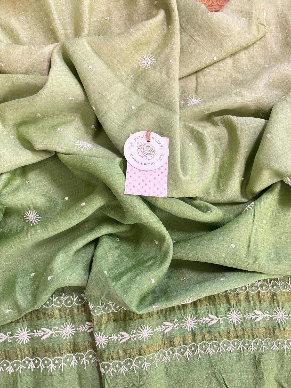 Green Ombré Pure Monga Silk Chikankari Anarkali & Dupatta