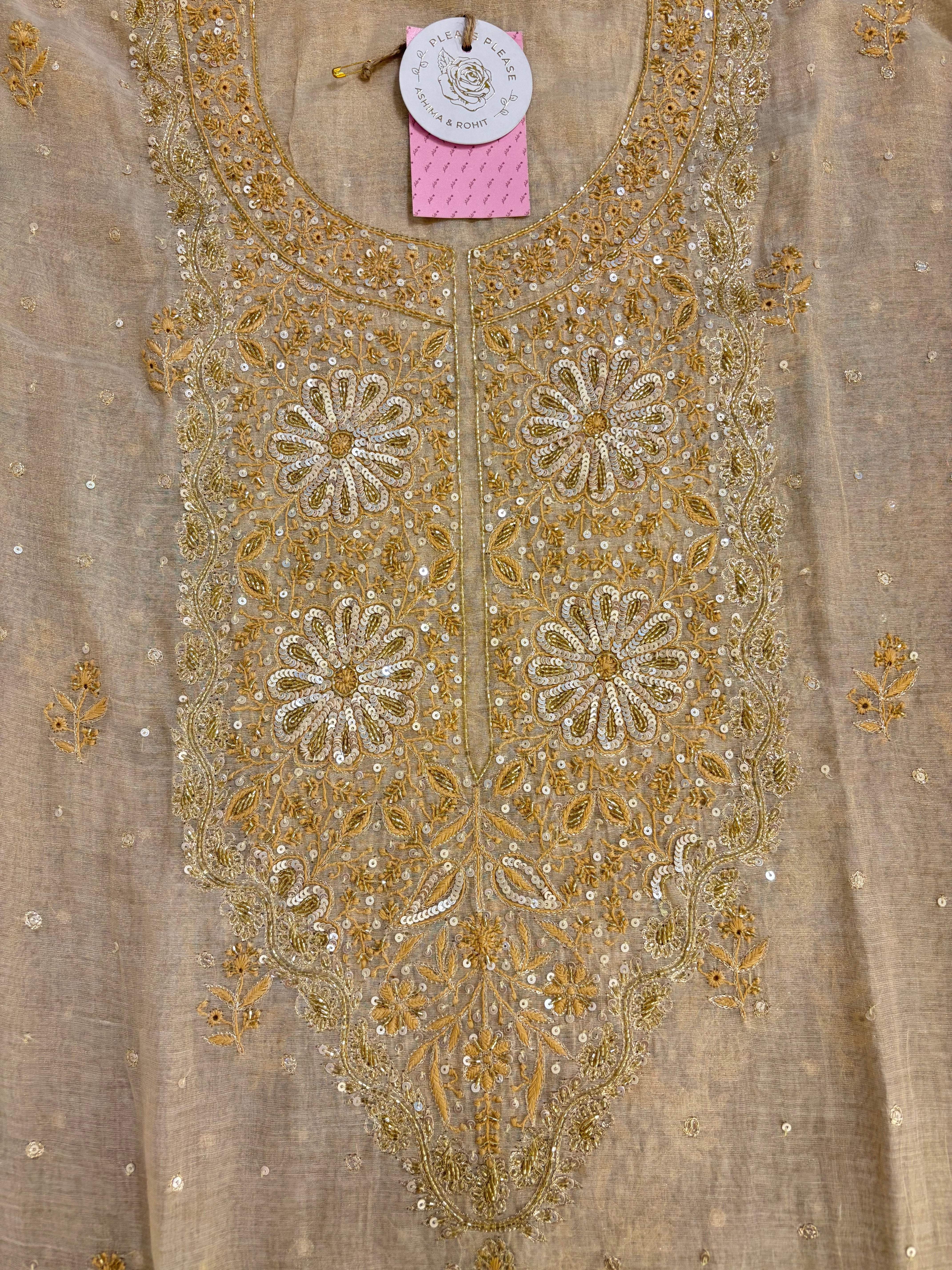 Dyeable Pure & Premium Tissue Heavy Neckline Chikankari Kurta & Dupatta