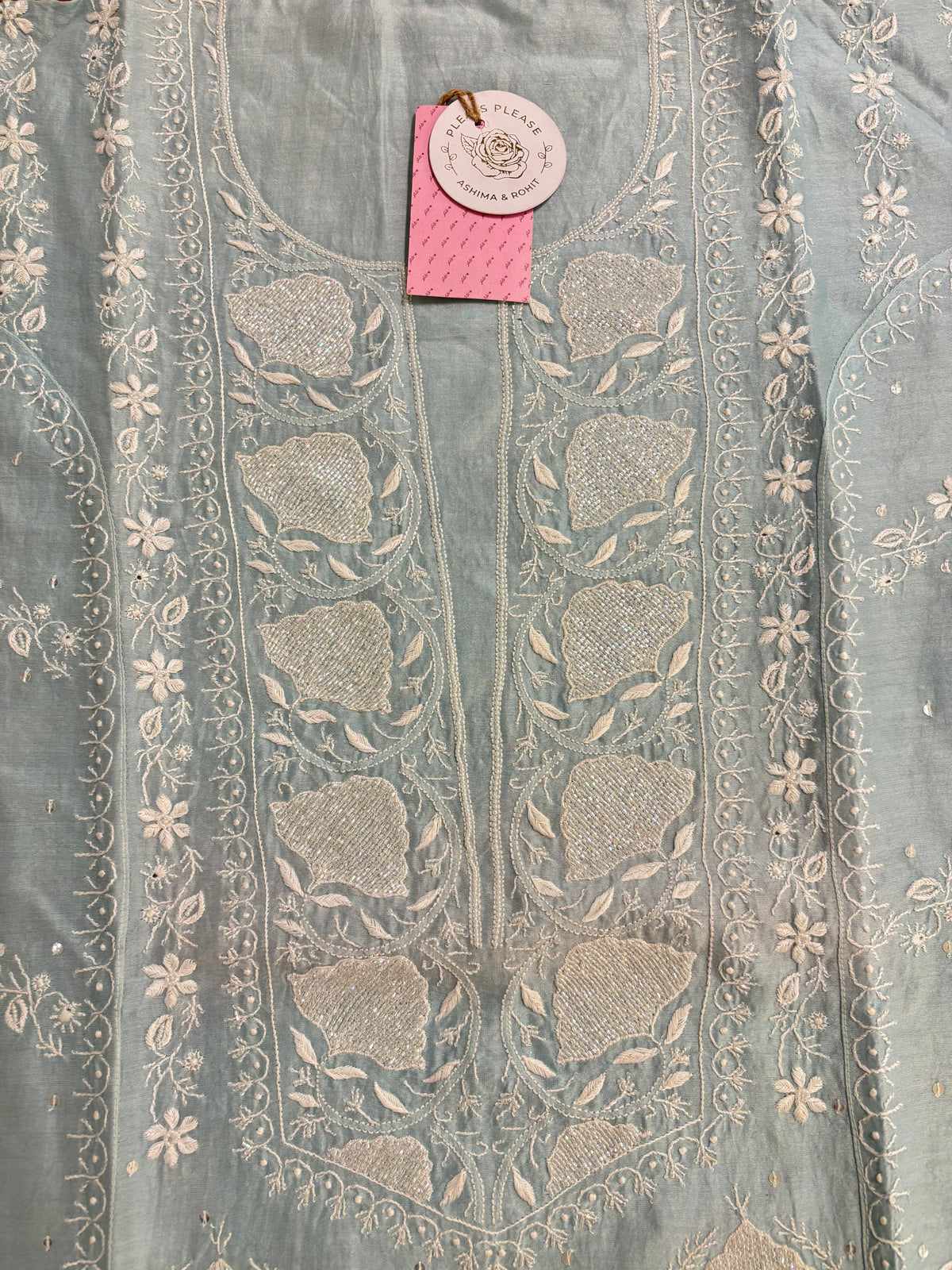 Ice Blue Chanderi Chikankari Kurta & Dupatta
