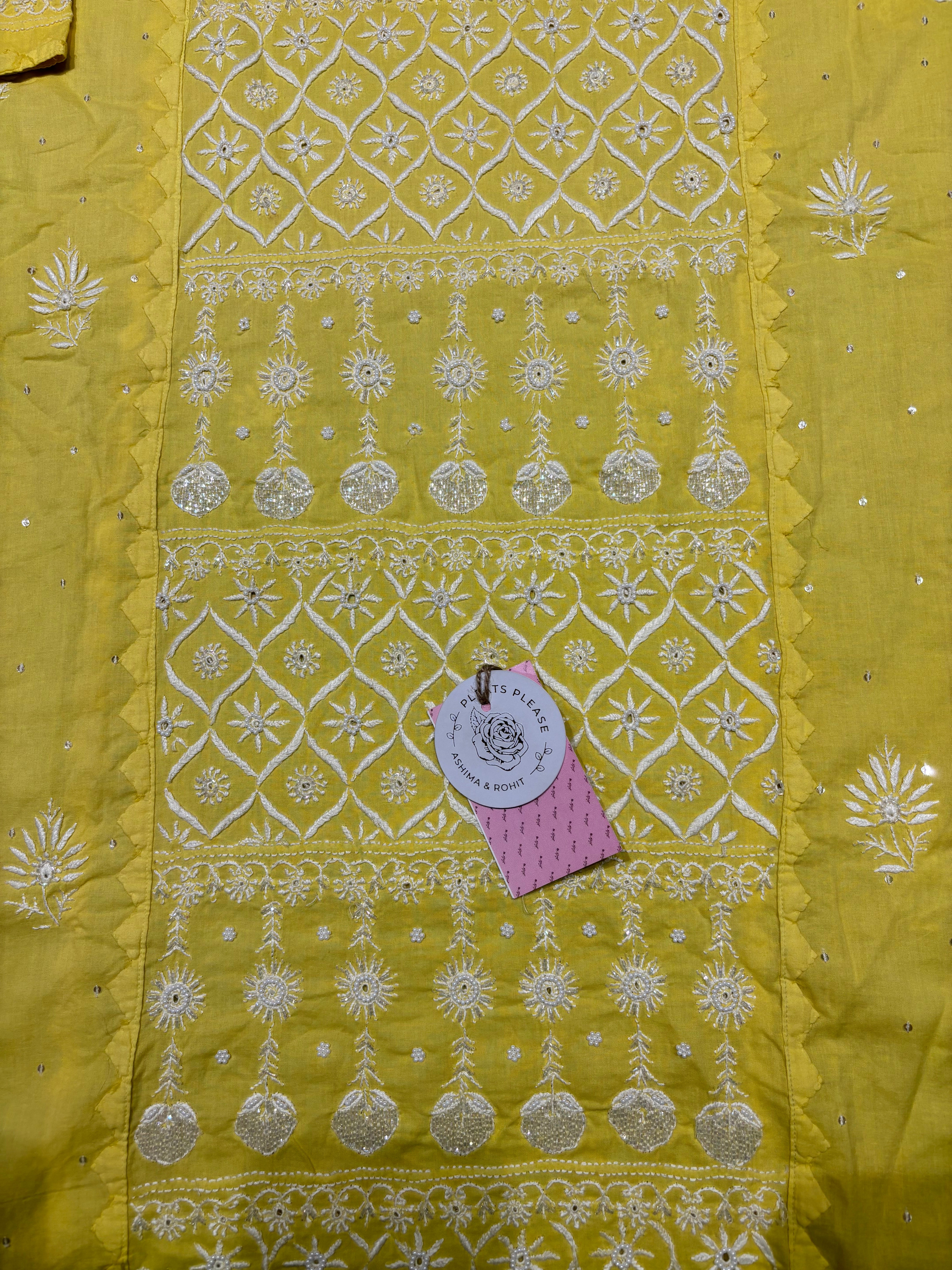 Yellow Mulmul Chikankari Kurta & Dupatta Set