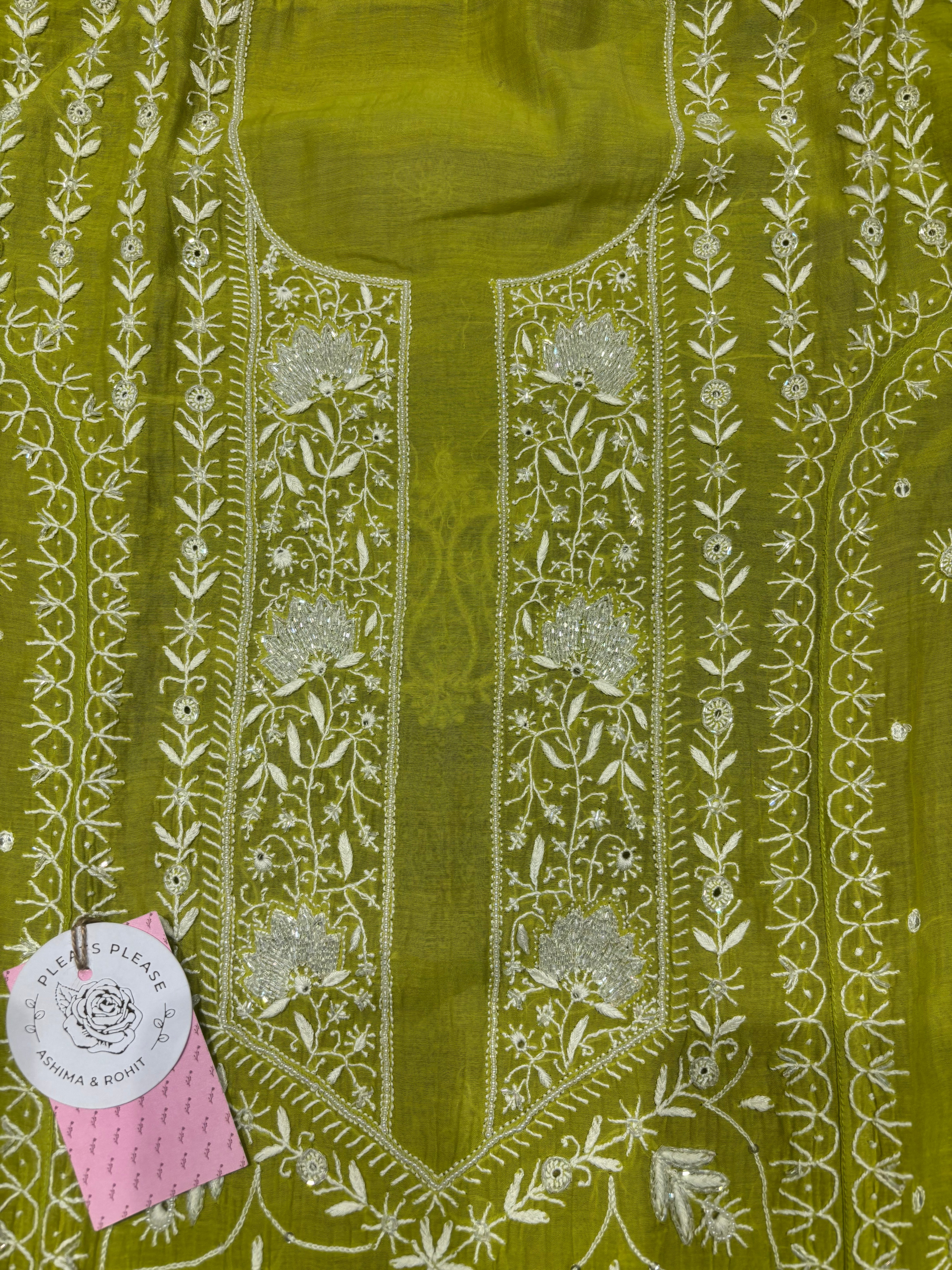 Green Chanderi Mul Chikankari Kurta & Dupatta Set