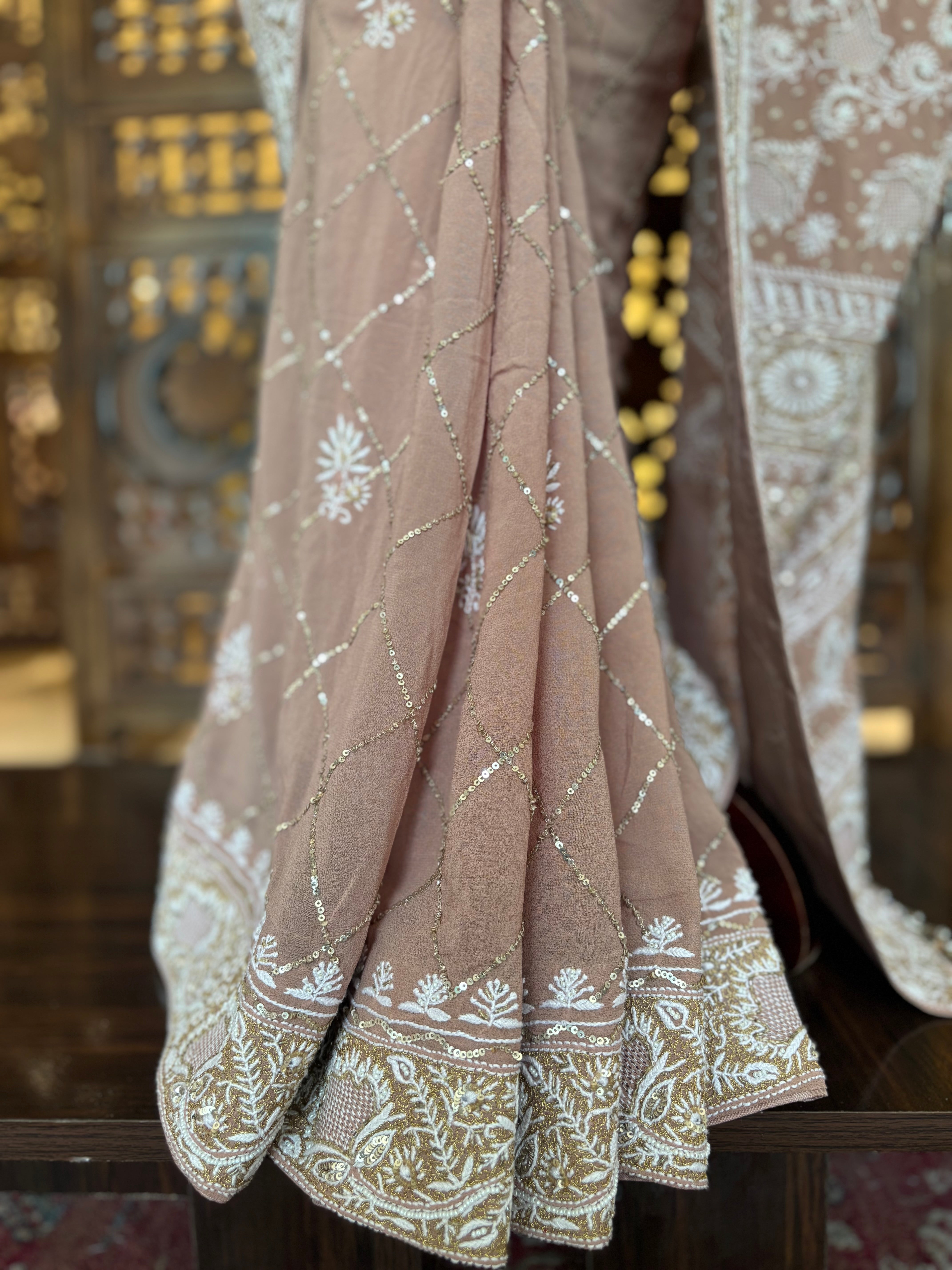 Rosewood Pure & Premium Georgette Chikankari Saree