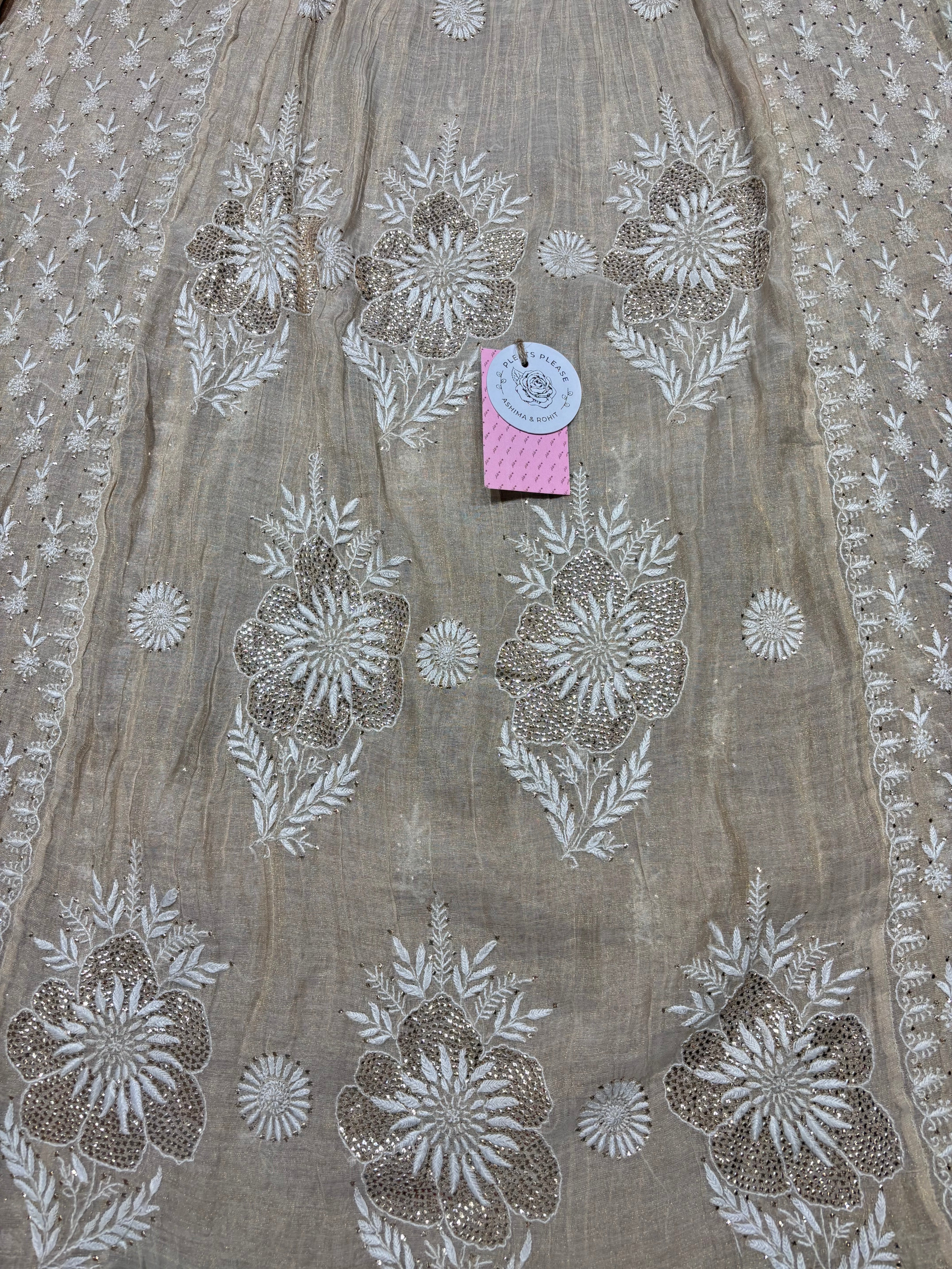 Dyeable Pure & Premium Tissue Chikankari & Mukaish Angrakha Kurta & Dupatta Set