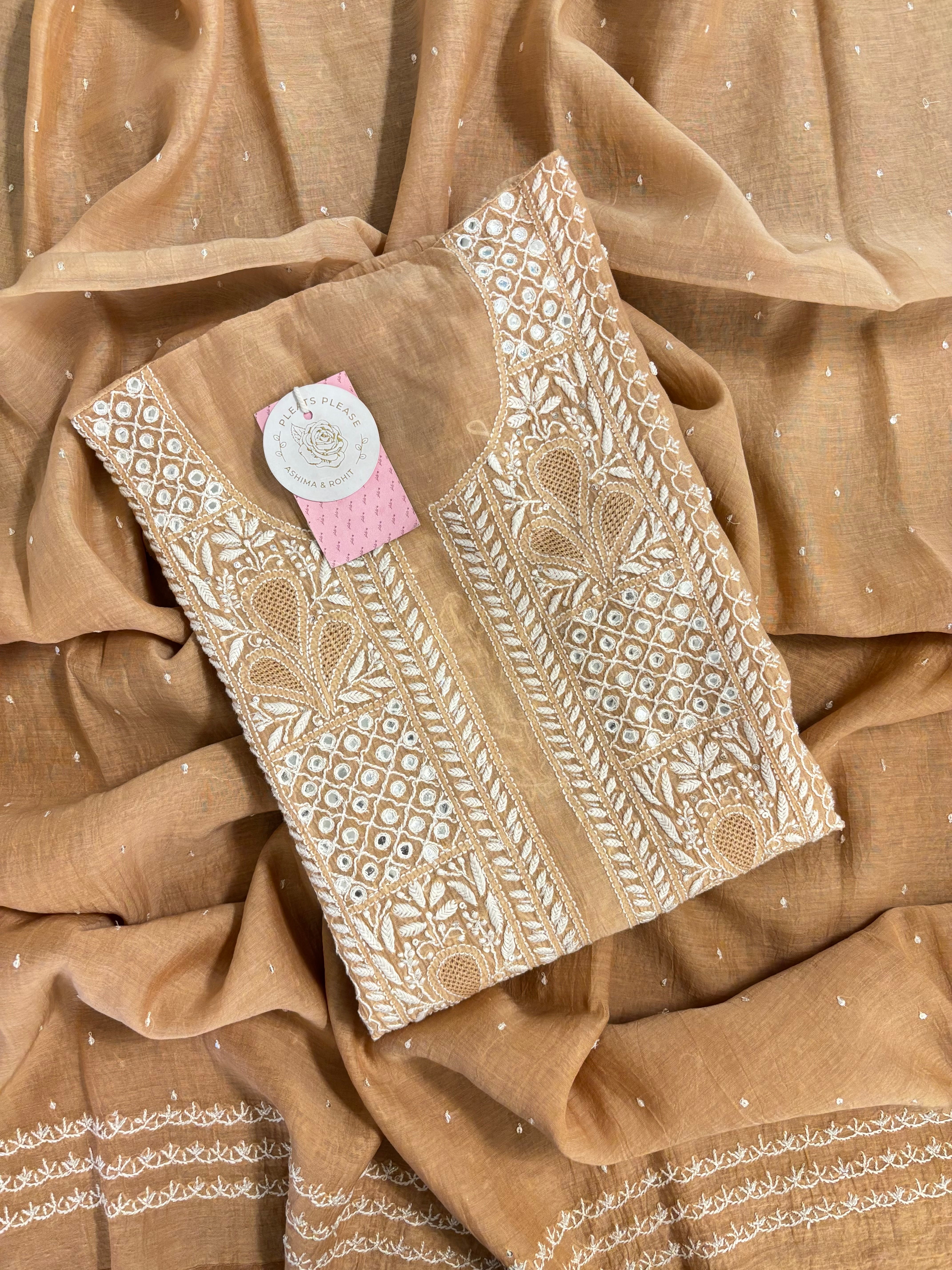 Warm Honey Pure Chanderi Ombre Chikankari Kurta & Dupatta Set