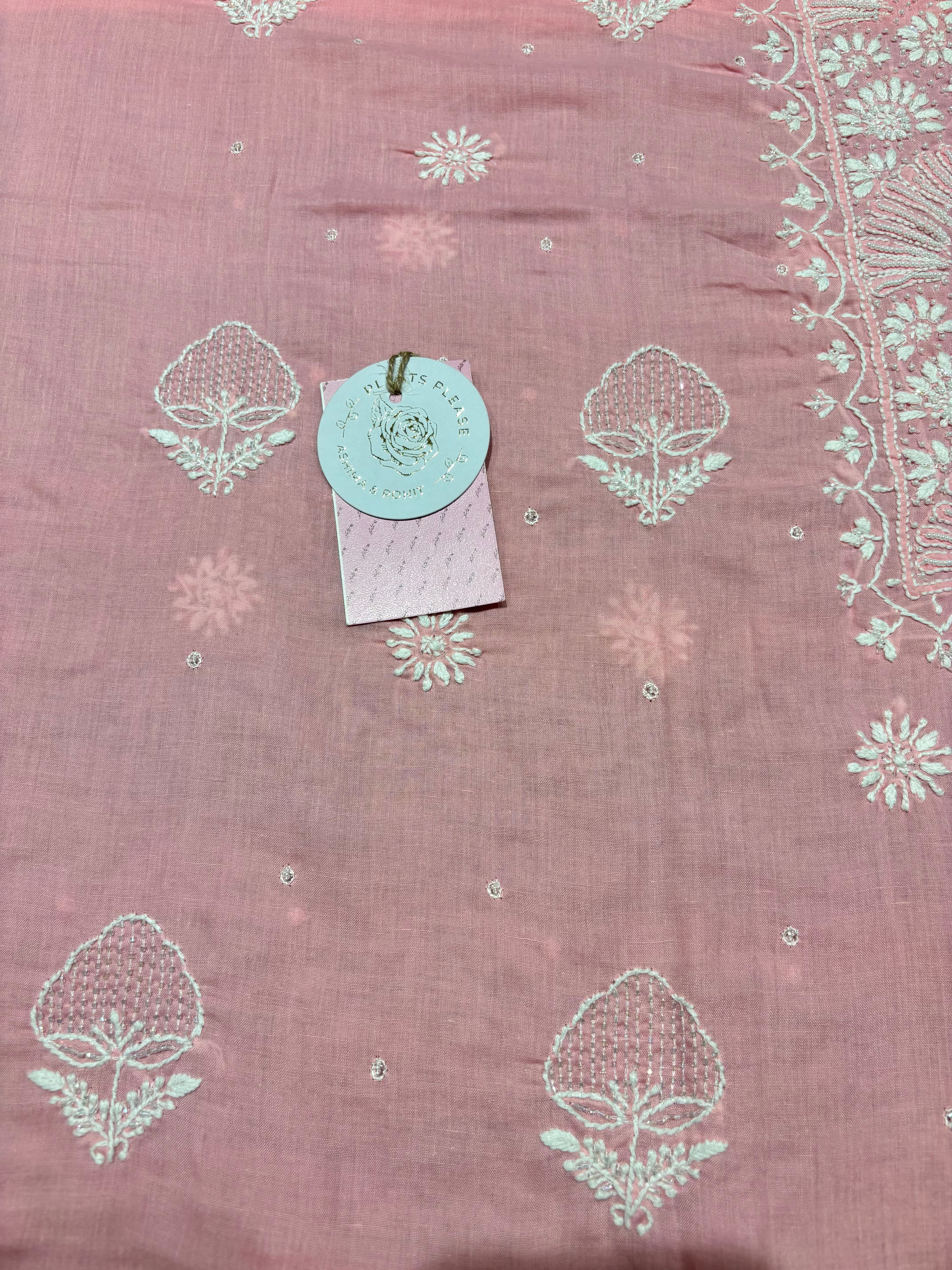 Pink Mulmul Chikankari Kurta Fabric