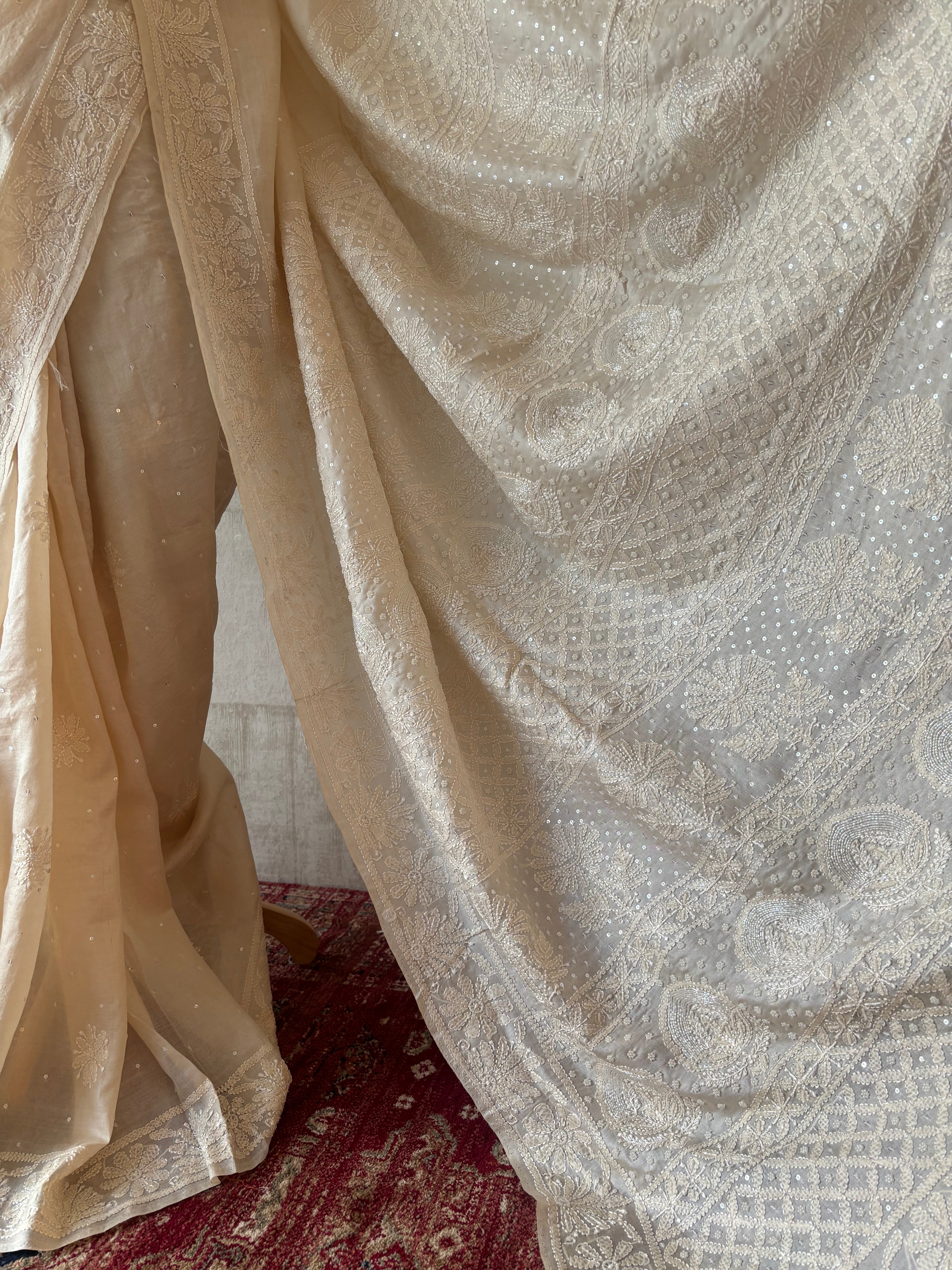 Dyeable Pure and Premium Tussar Silk Chikankari  Saree and Blouse