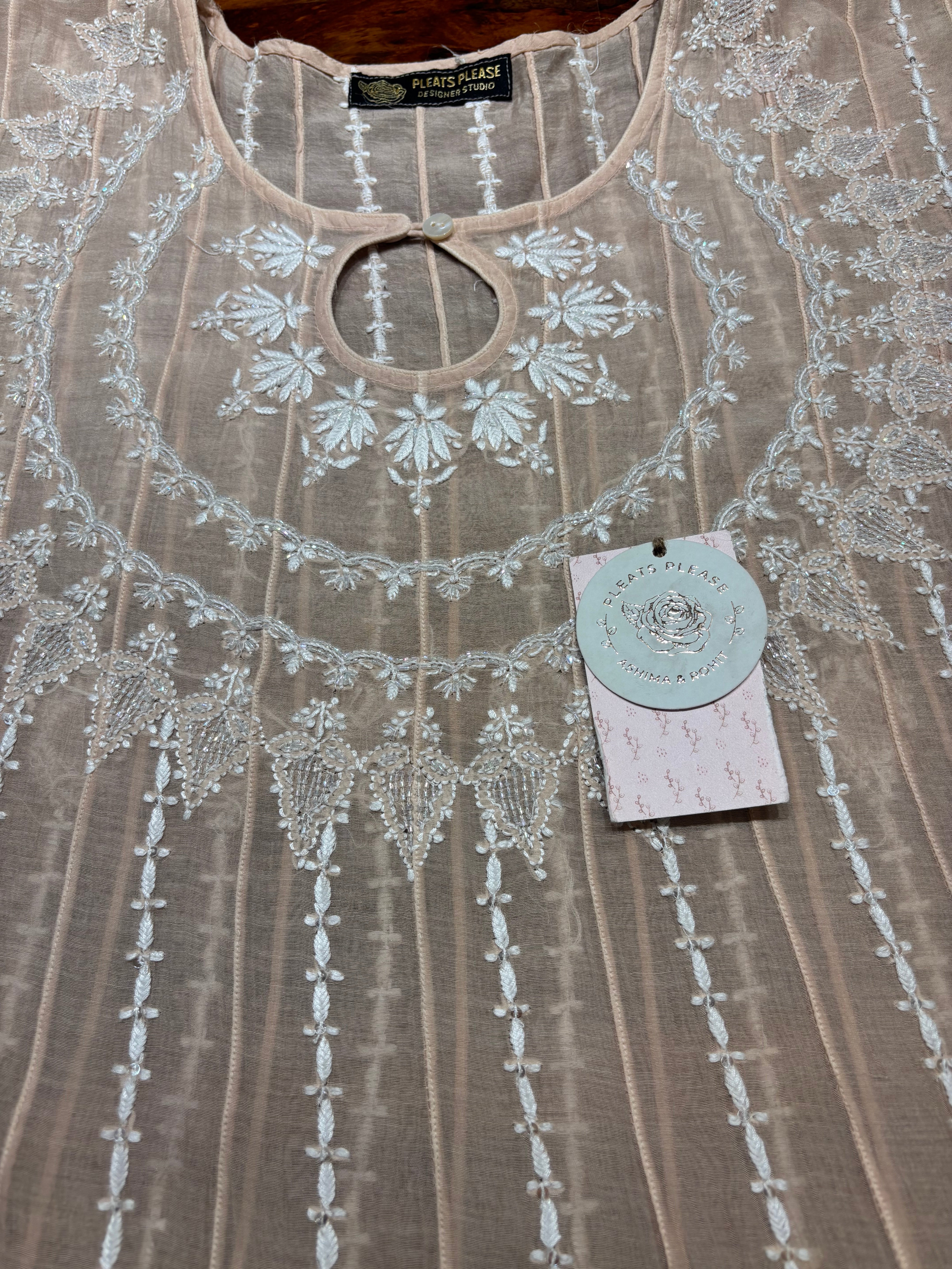 Peach Chanderi Mul Chikankari Anarkali & Dupatta Set