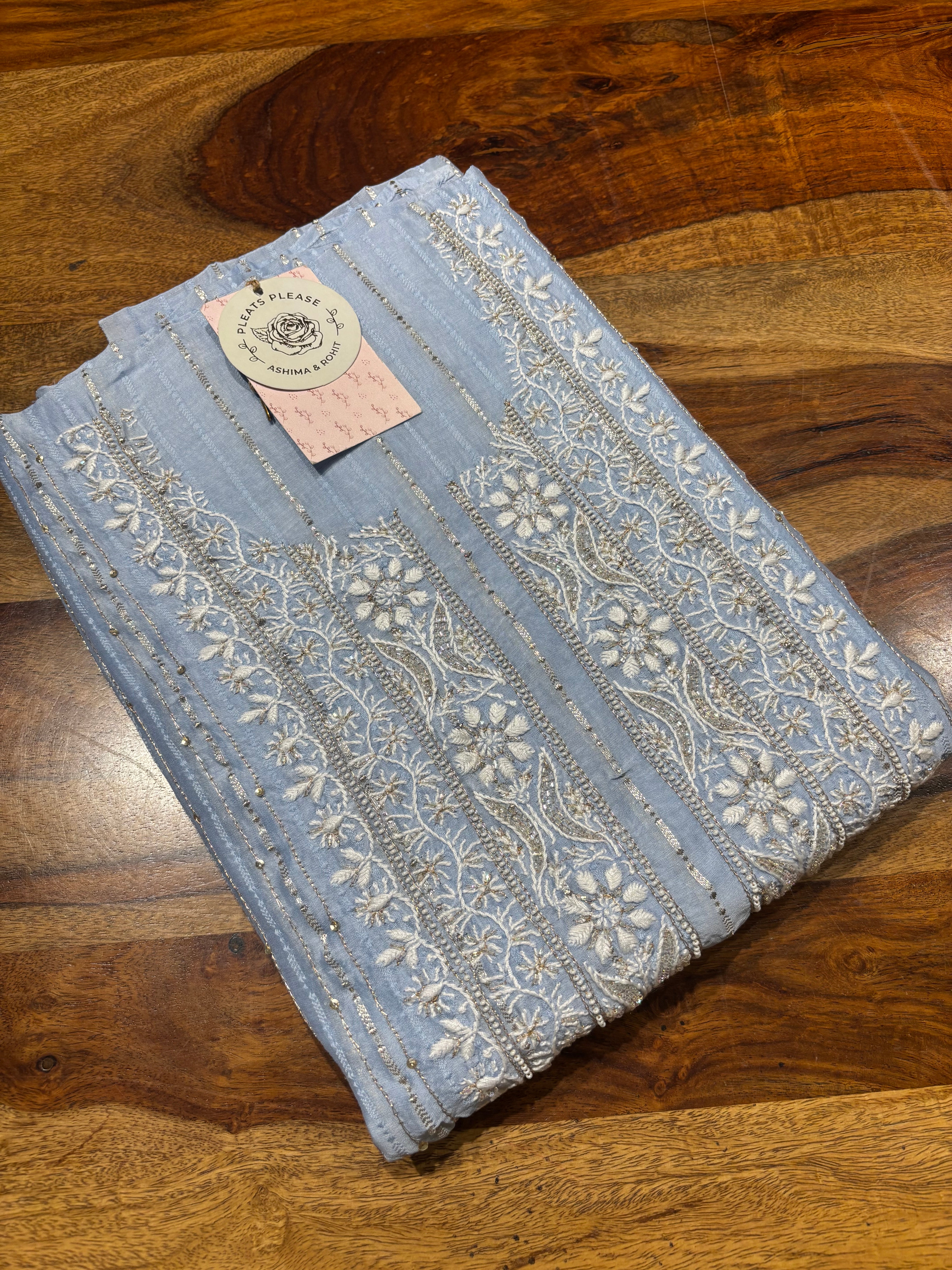 Blue Chanderi Silk Chikankari Men’s Kurta Fabric