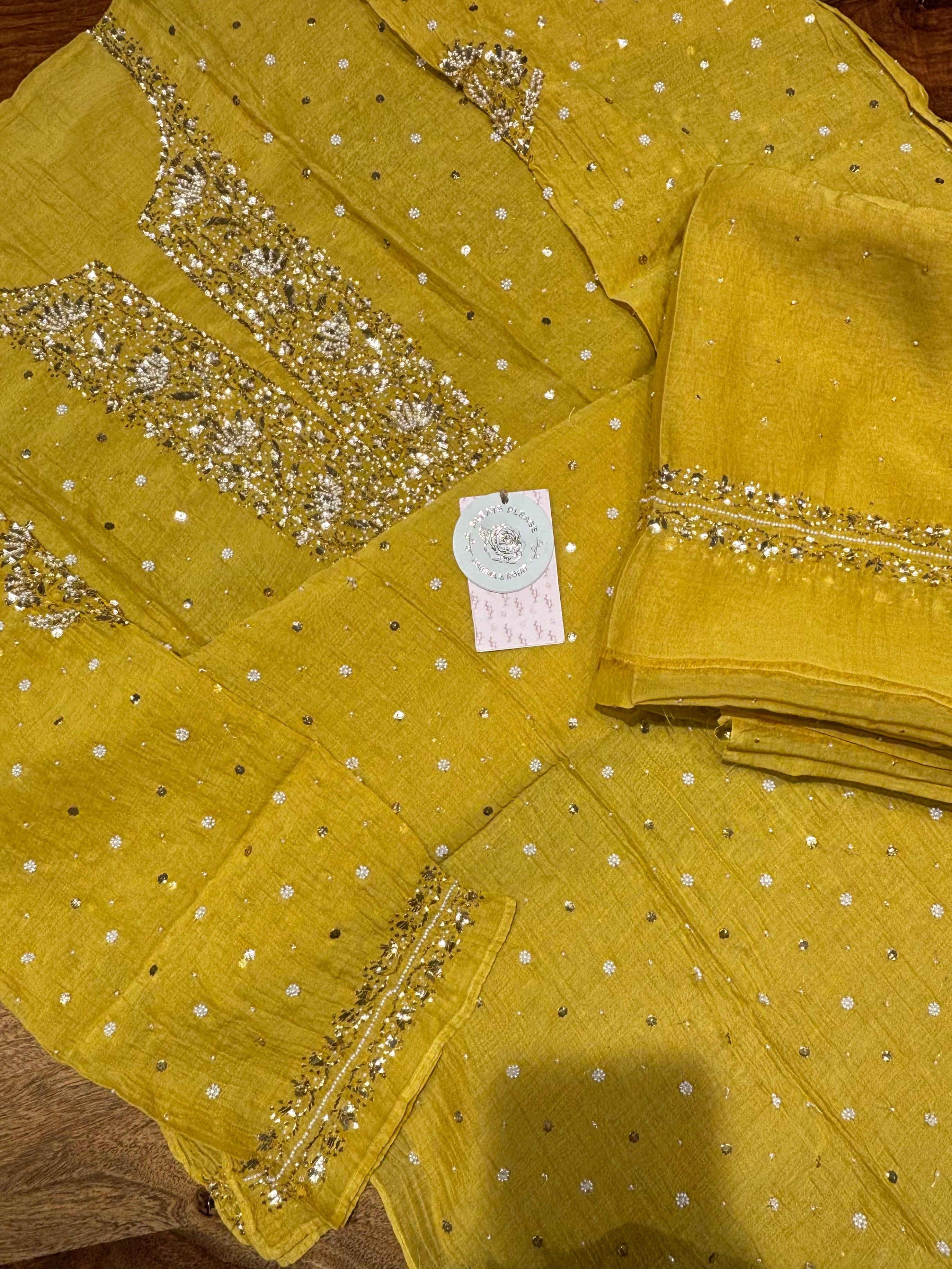 Mustard Yellow Chanderi Mul Mukaish Kurta & Dupatta Set
