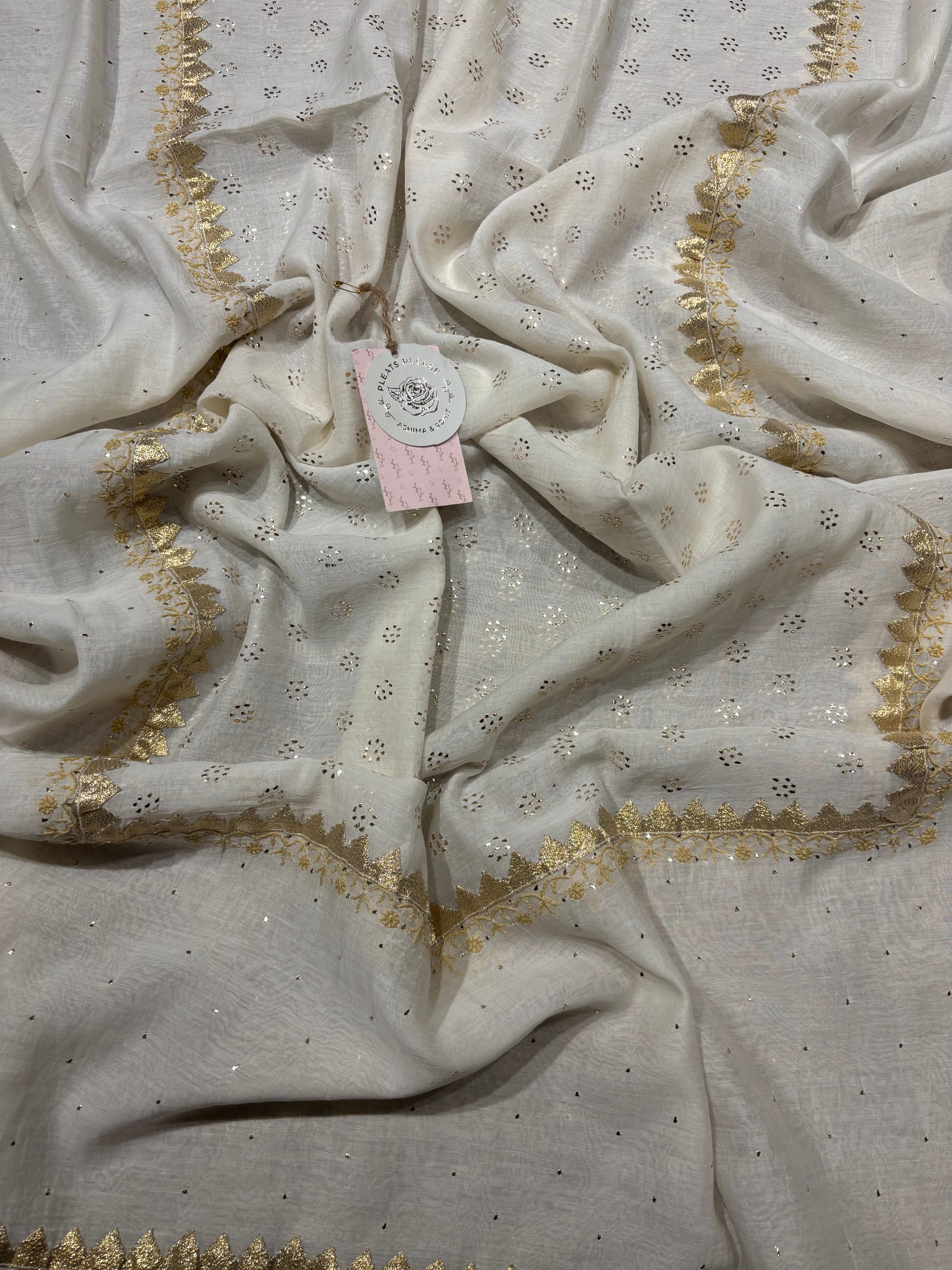 Dyeable Chanderi Mul Chikankari And Mukaish Kurta and Dupatta set