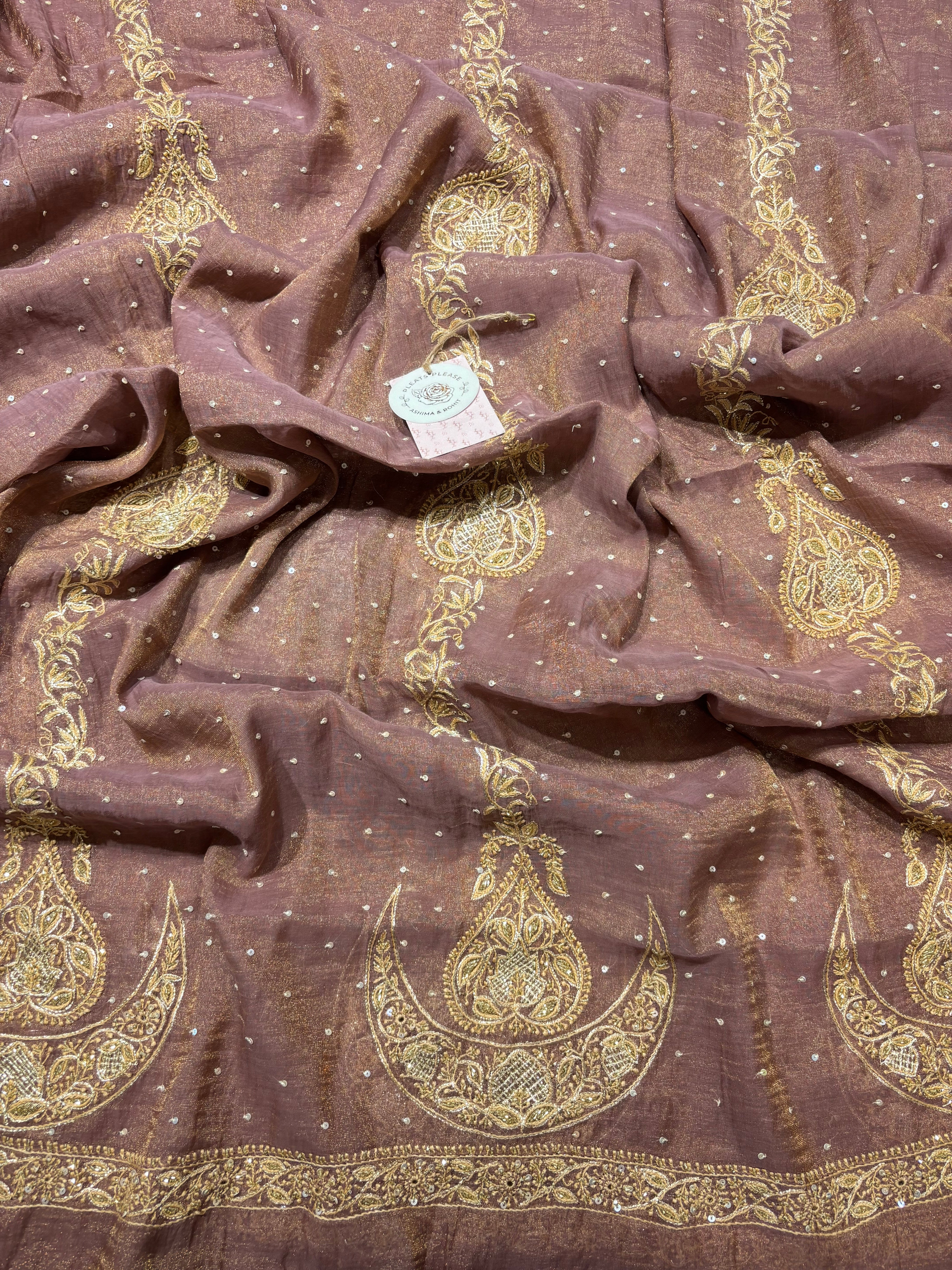 Garnet Pure and Premium Tissue Chikankari Aline Anarkali & Dupatta Set