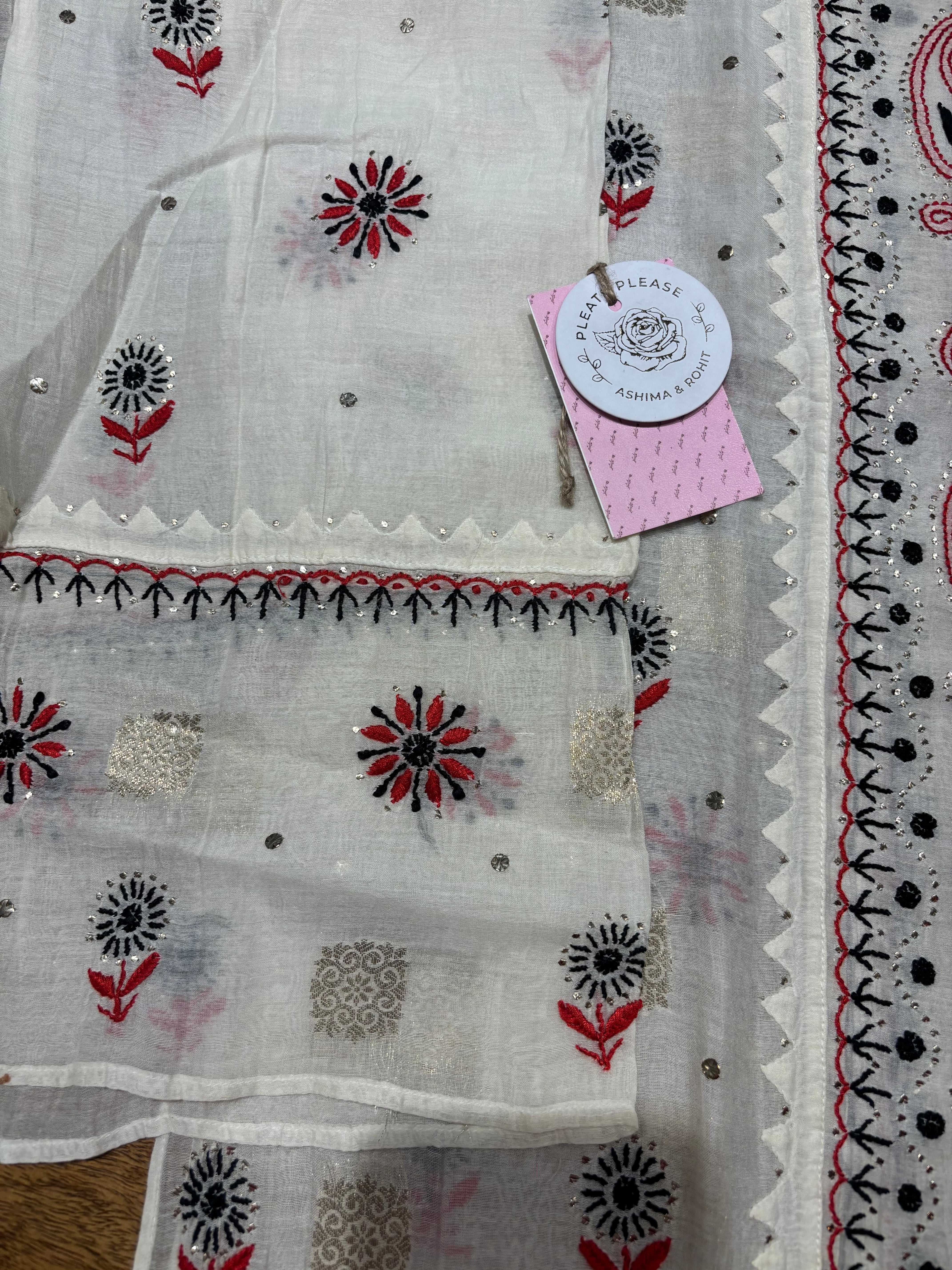 Dyeable Chanderi Mul Chikankari & Mukaish Kurta & Dupatta Set