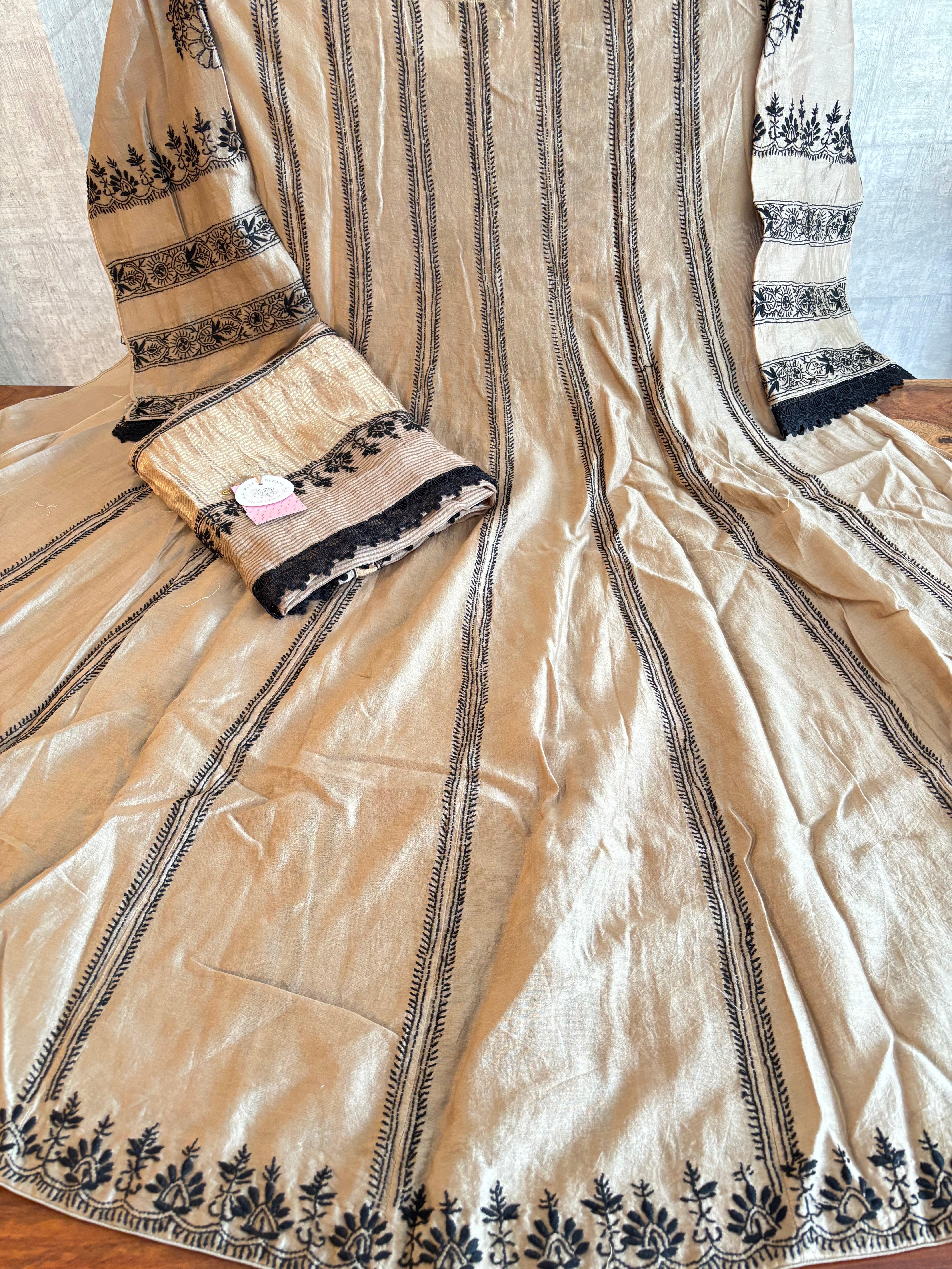 Brown Chanderi Chikankari Anarkali & Dupatta