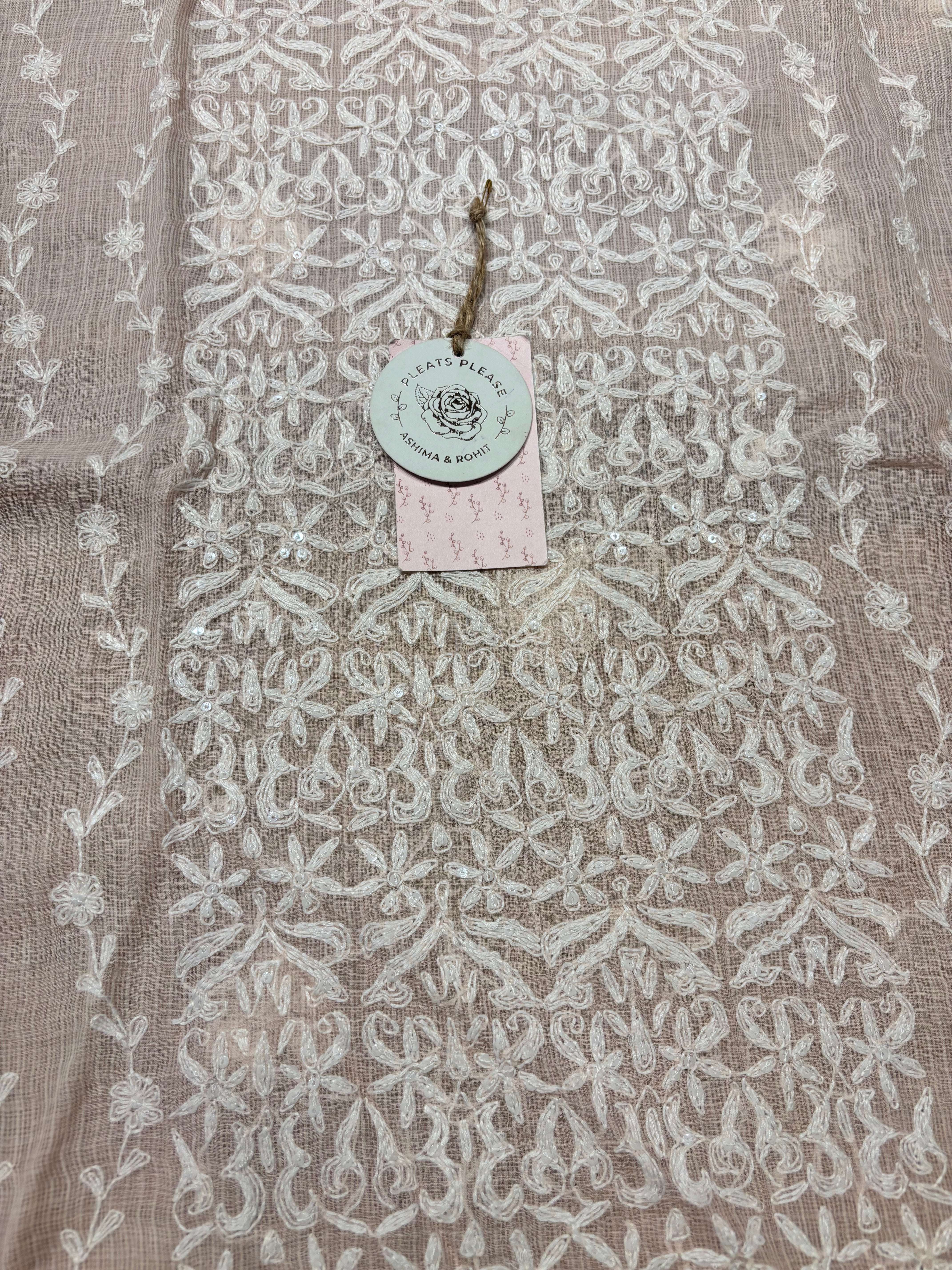 Blush Pink Kota Chikankari Kurta And Dupatta Set