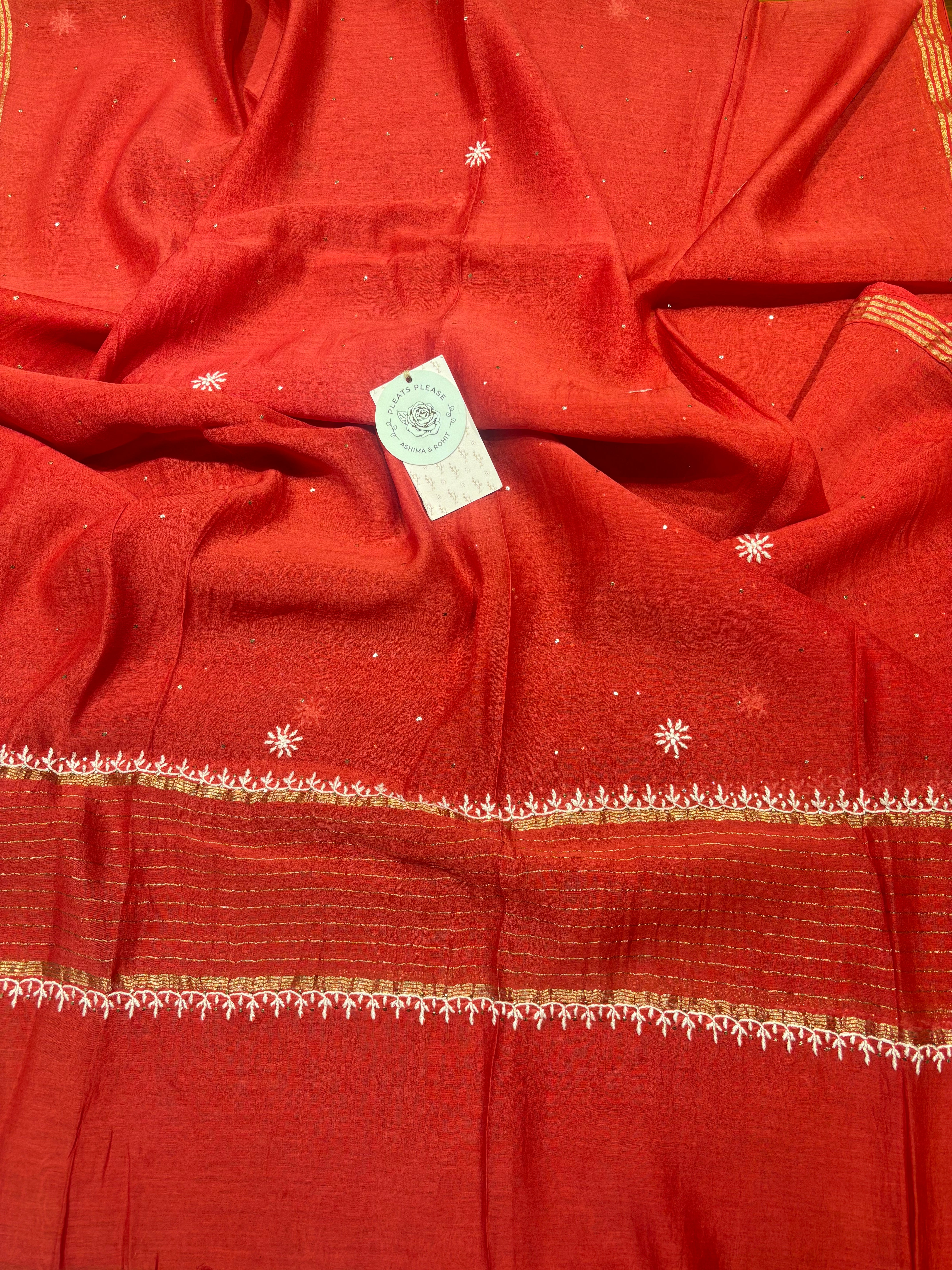 Red Chanderi Mul Chikankari & Mukaish Anarkali & Dupatta Set