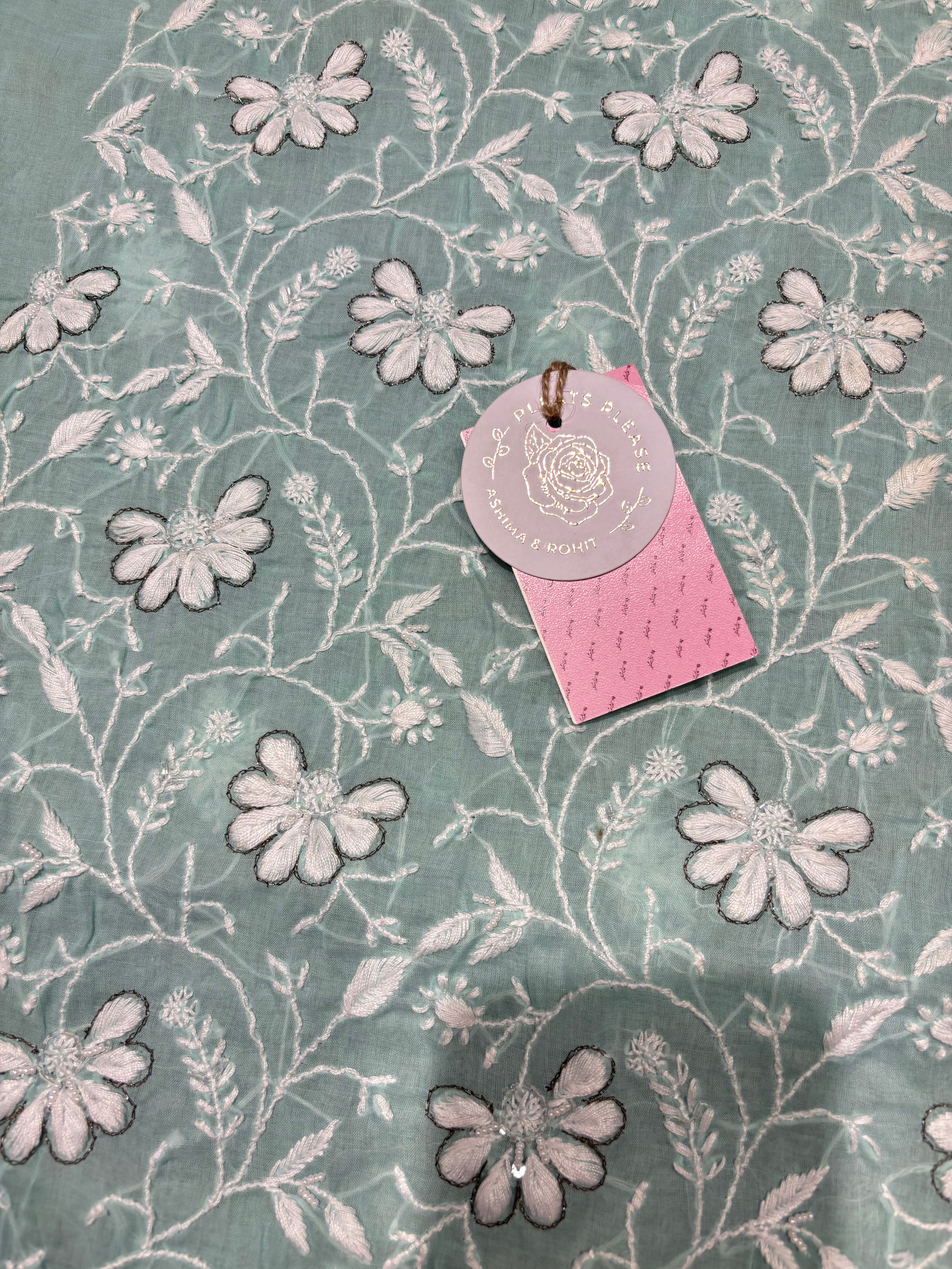 Mint Green Cotton Chikankari Kurta Fabric