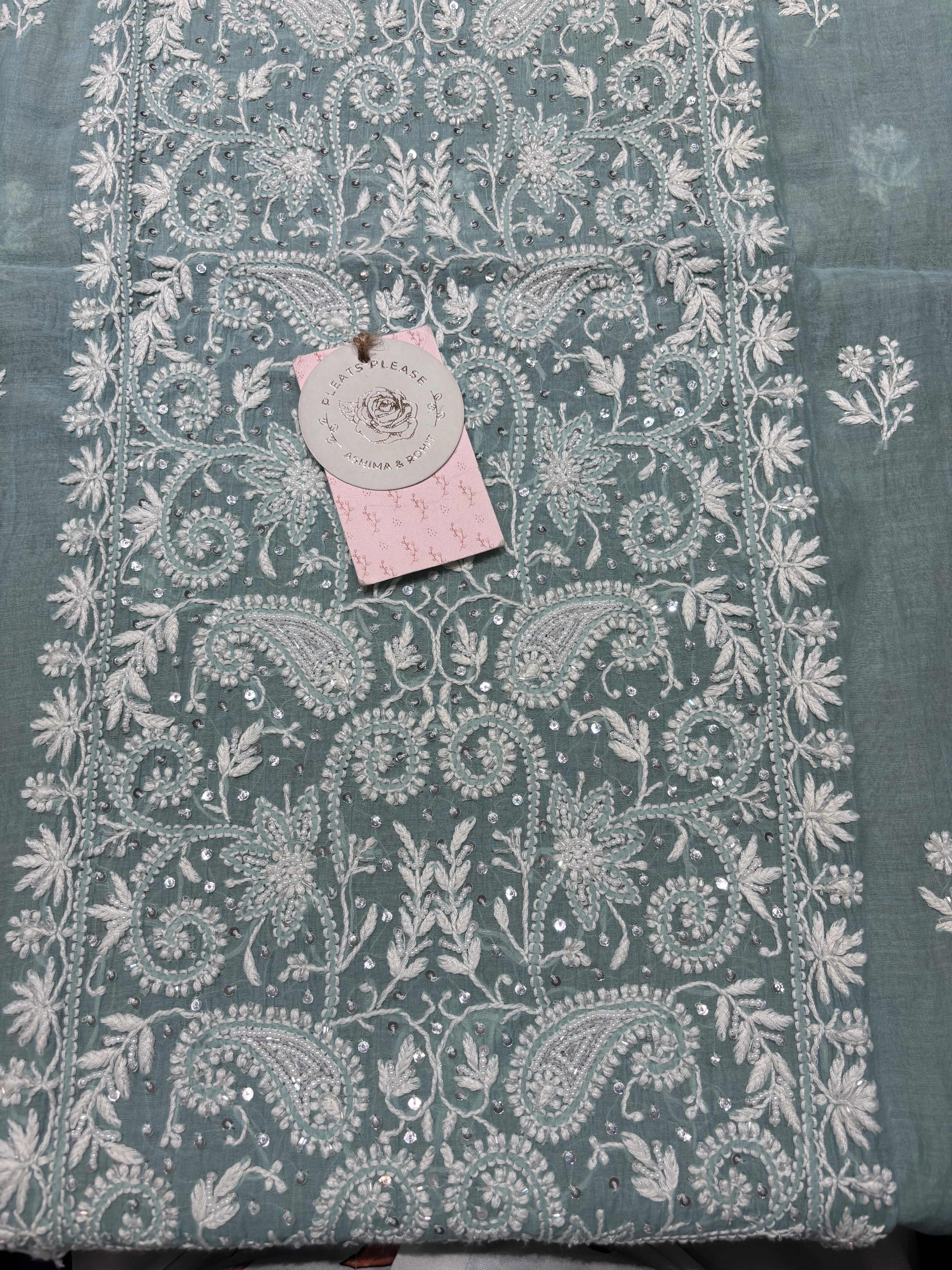 Sea Foam Chanderi Mul Chikankari Kurta & Dupatta Set