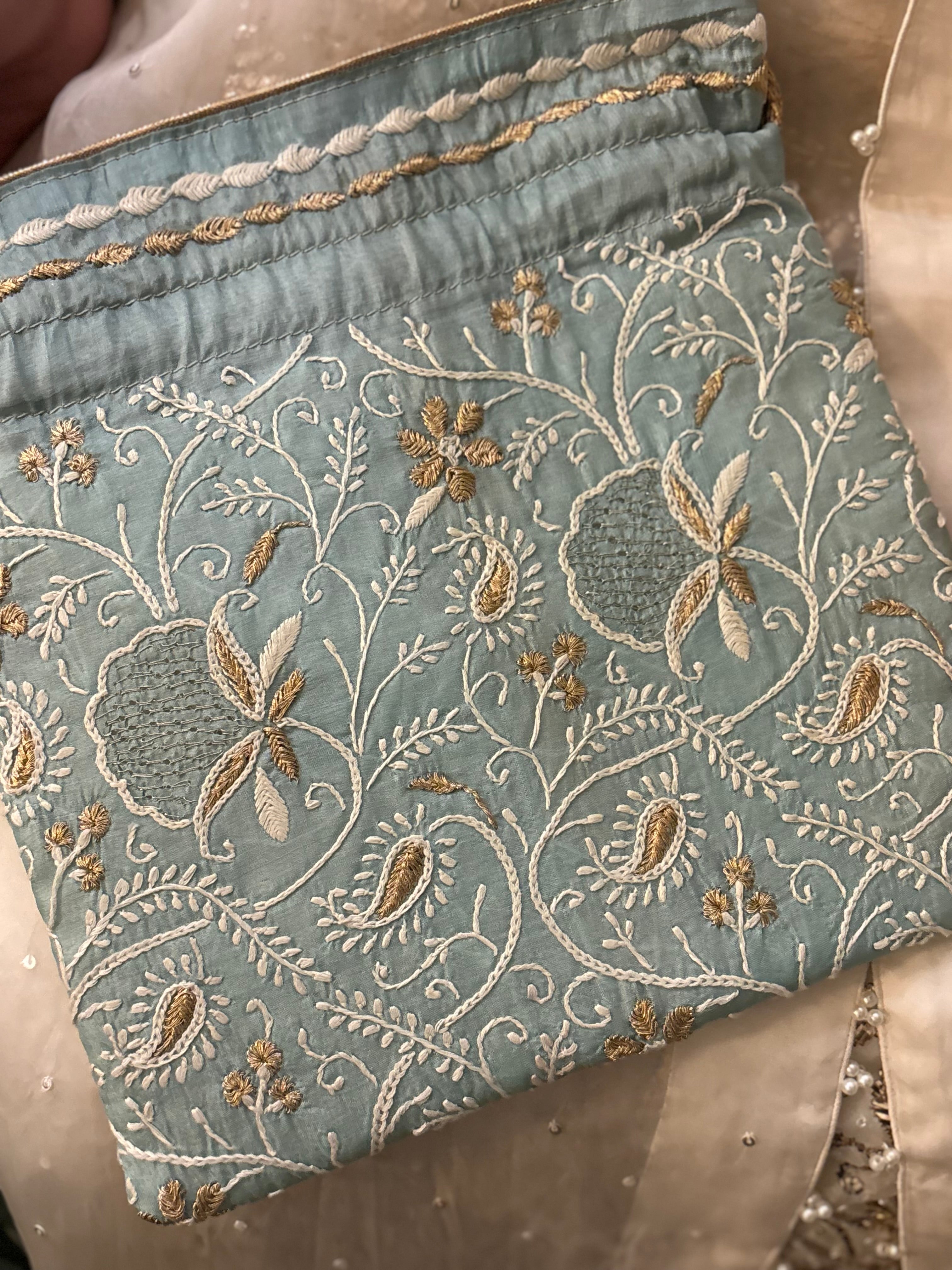 Sea Foam Chikankari Potli