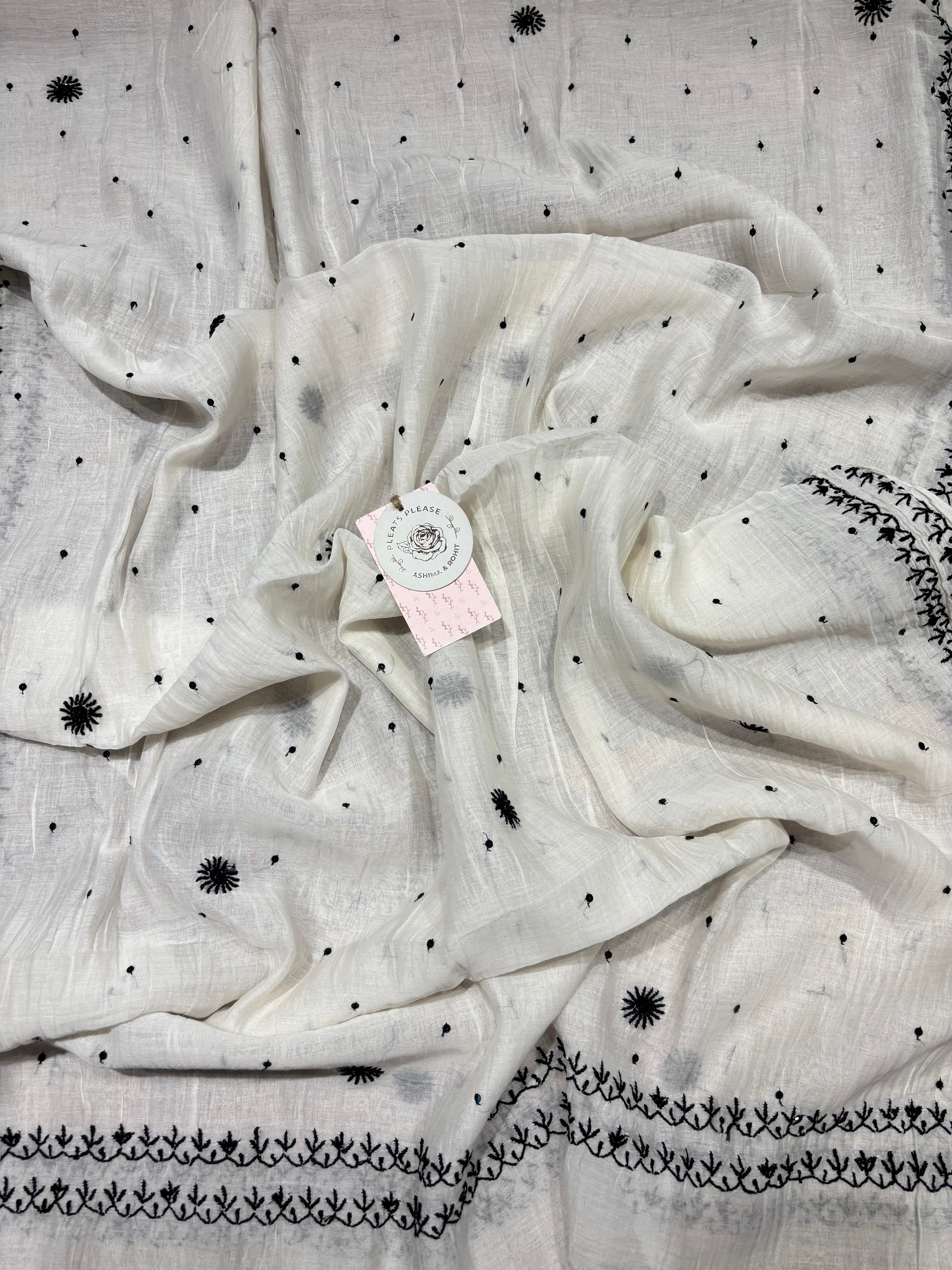 Dyeable Chanderi mul Chikankari Kurta and Dupatta Set