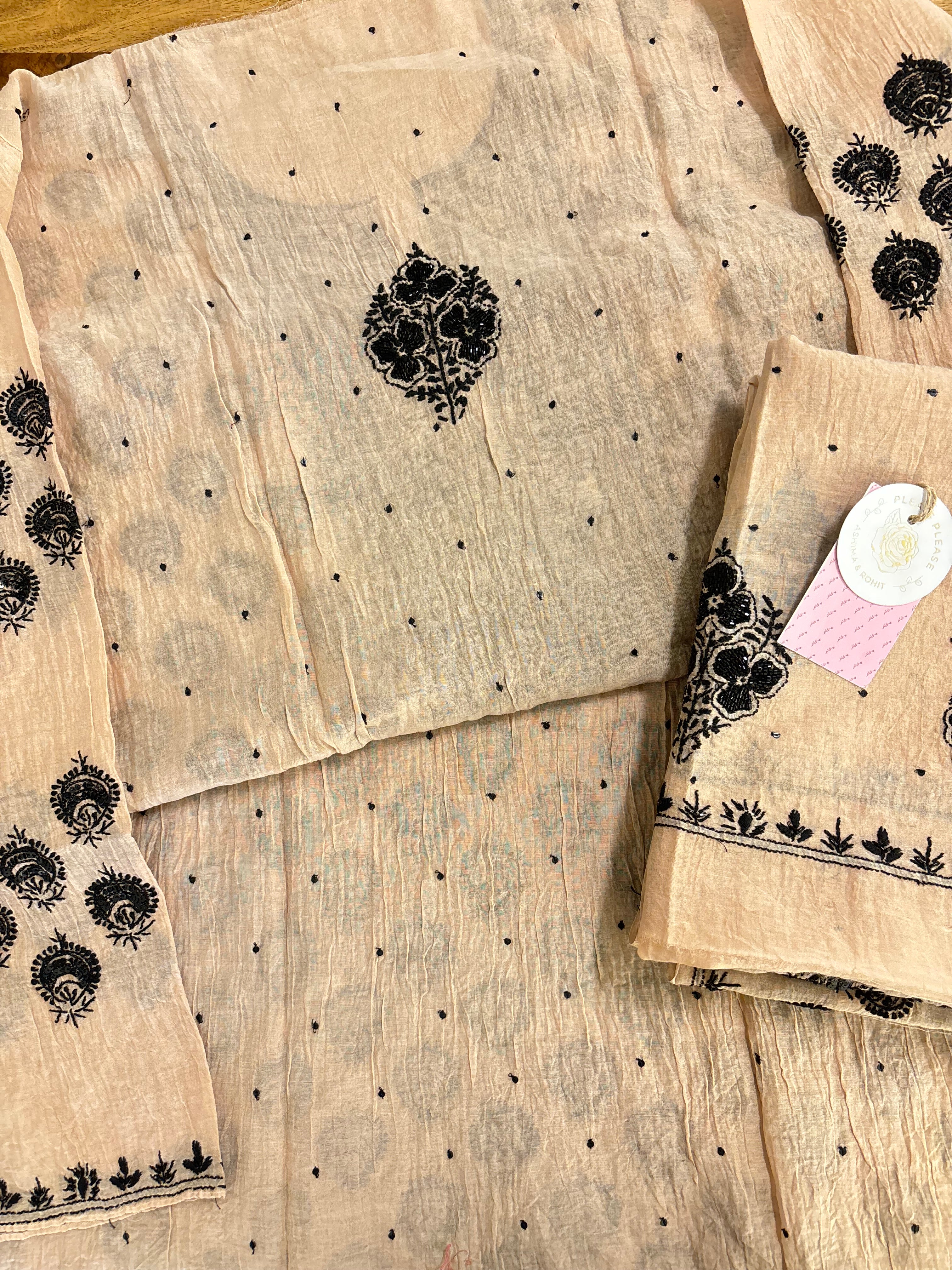 Beige Chanderi Chikankari Kurta & Dupatta