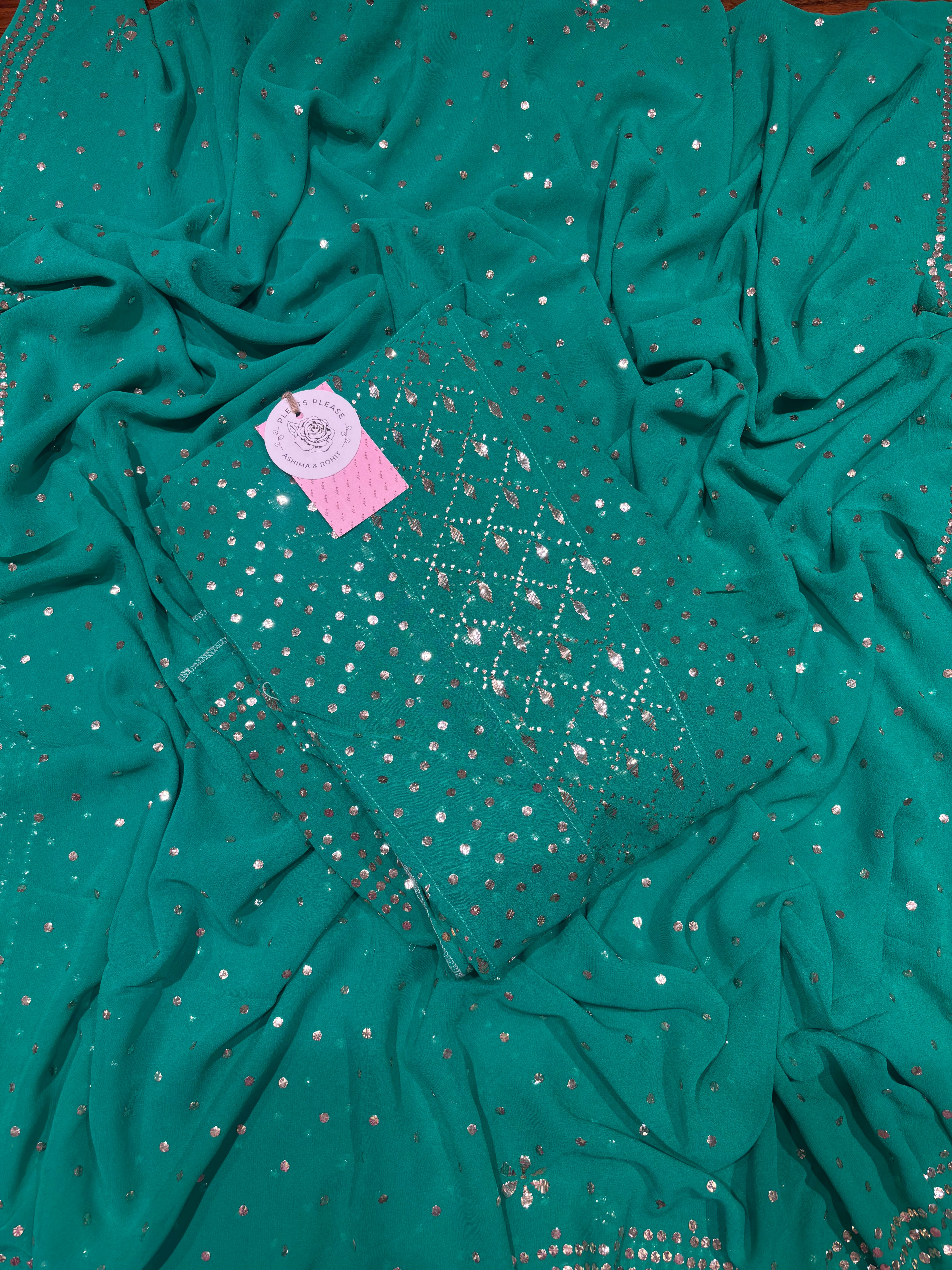 Emerald Green Pure & Premium Georgette Mukaish Anarkali & Dupatta Set