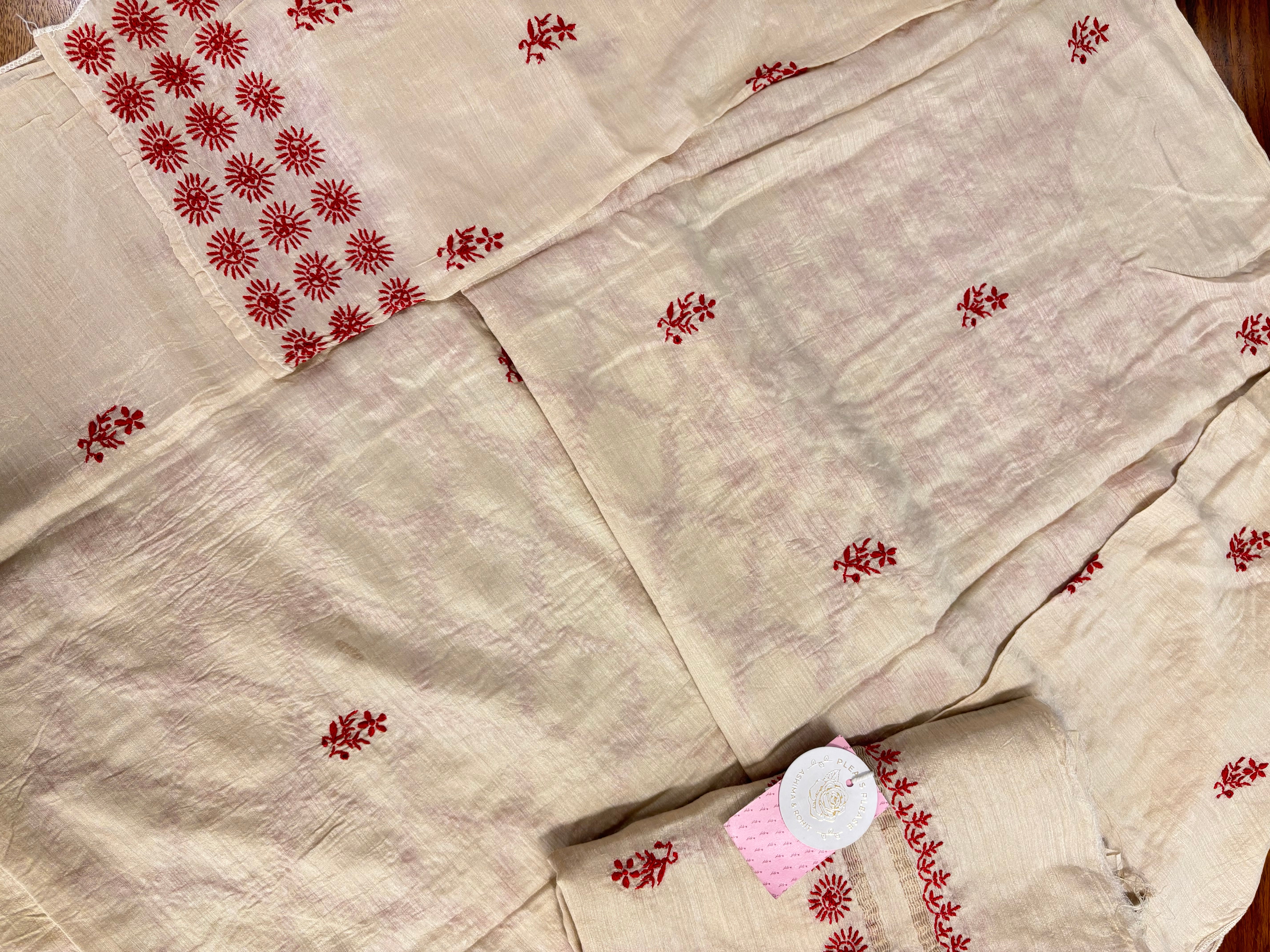 Dyeable Munga Silk Chikankari Kurta & Dupatta Set - Pleats PleaseChikankari