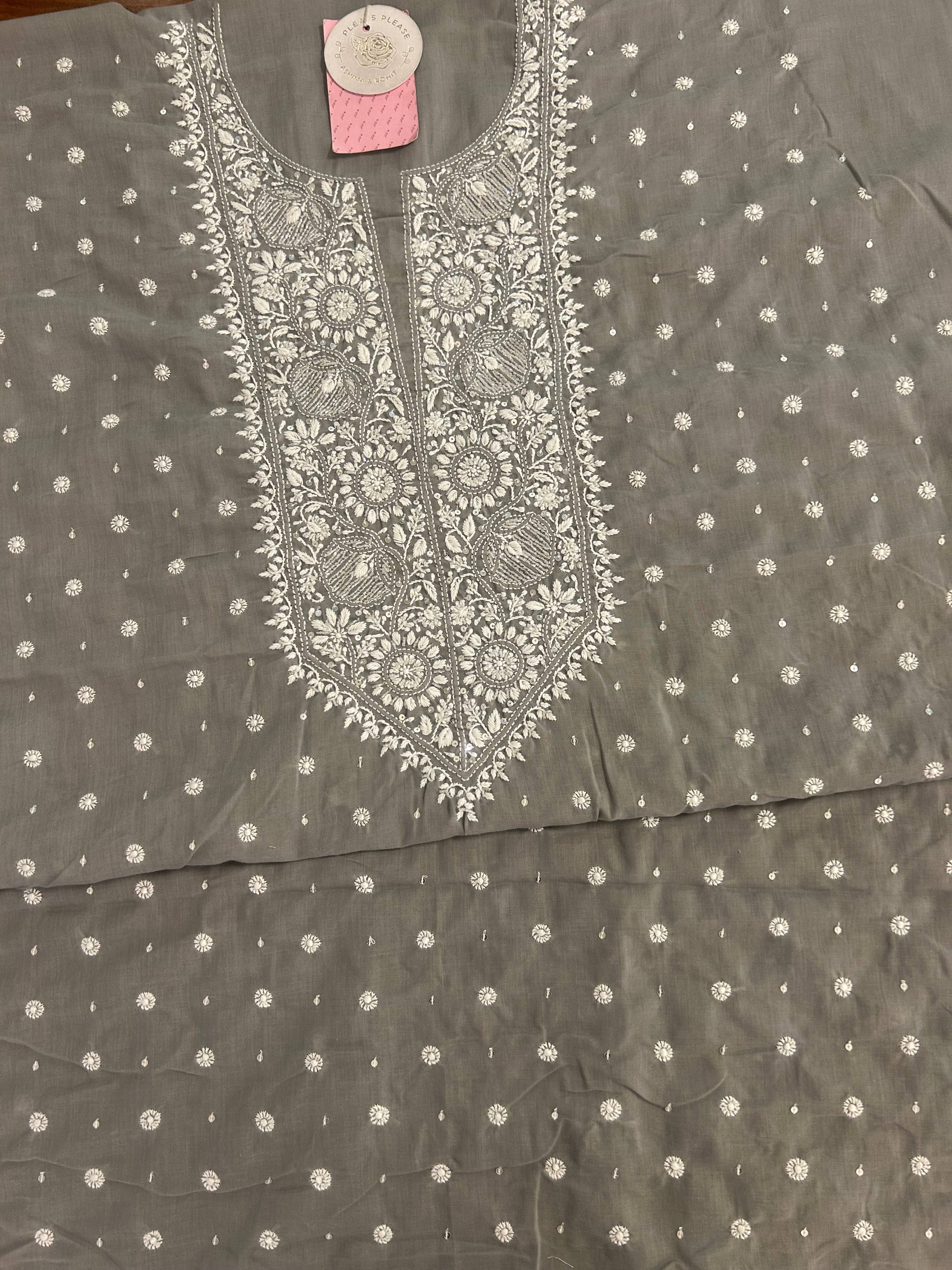 Dove Grey Mulmul Chikankari Kurta - Pleats PleaseChikankari