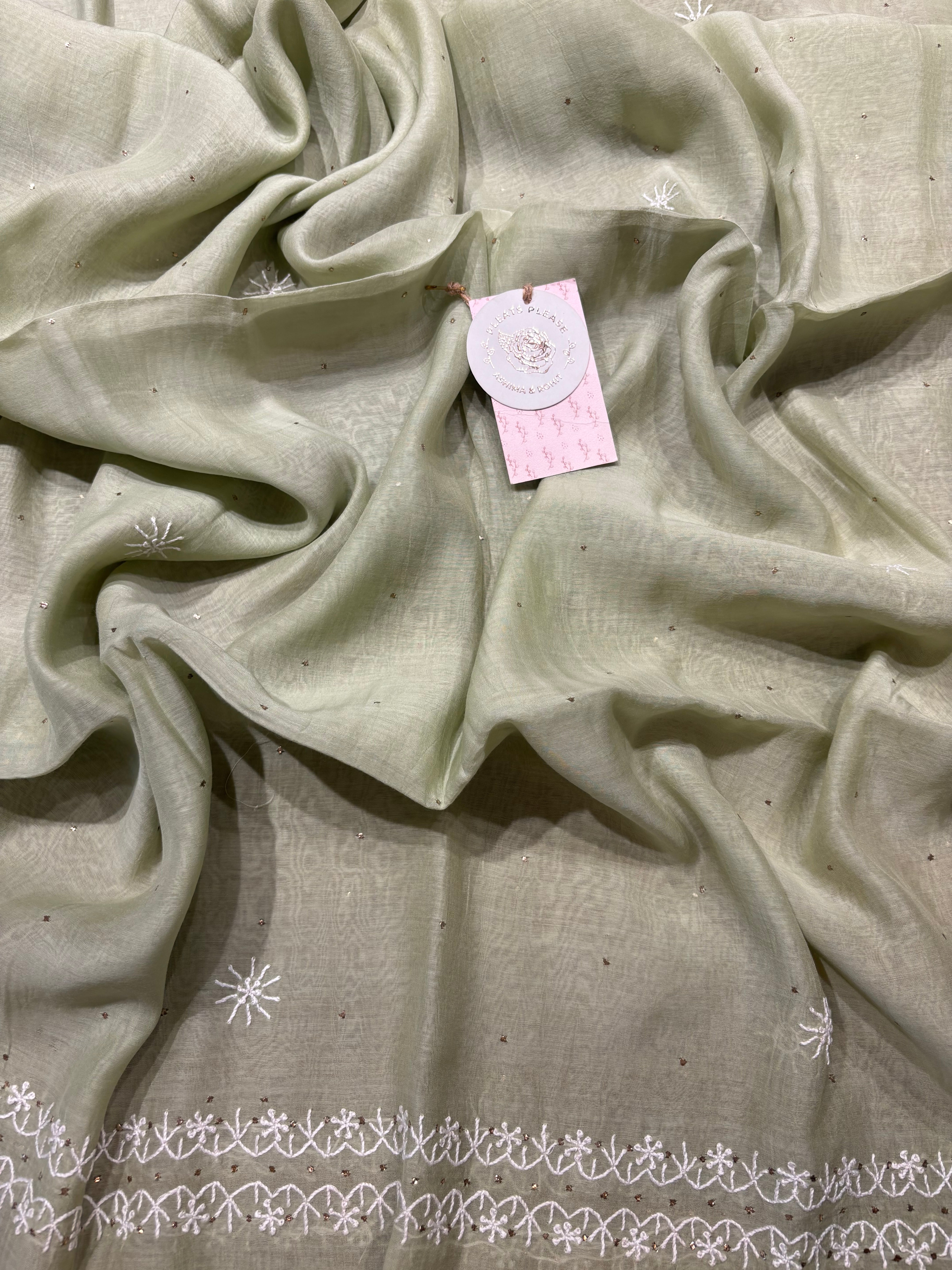 Sage Green Chanderi Mul Chikankari Kurta and Dupatta set