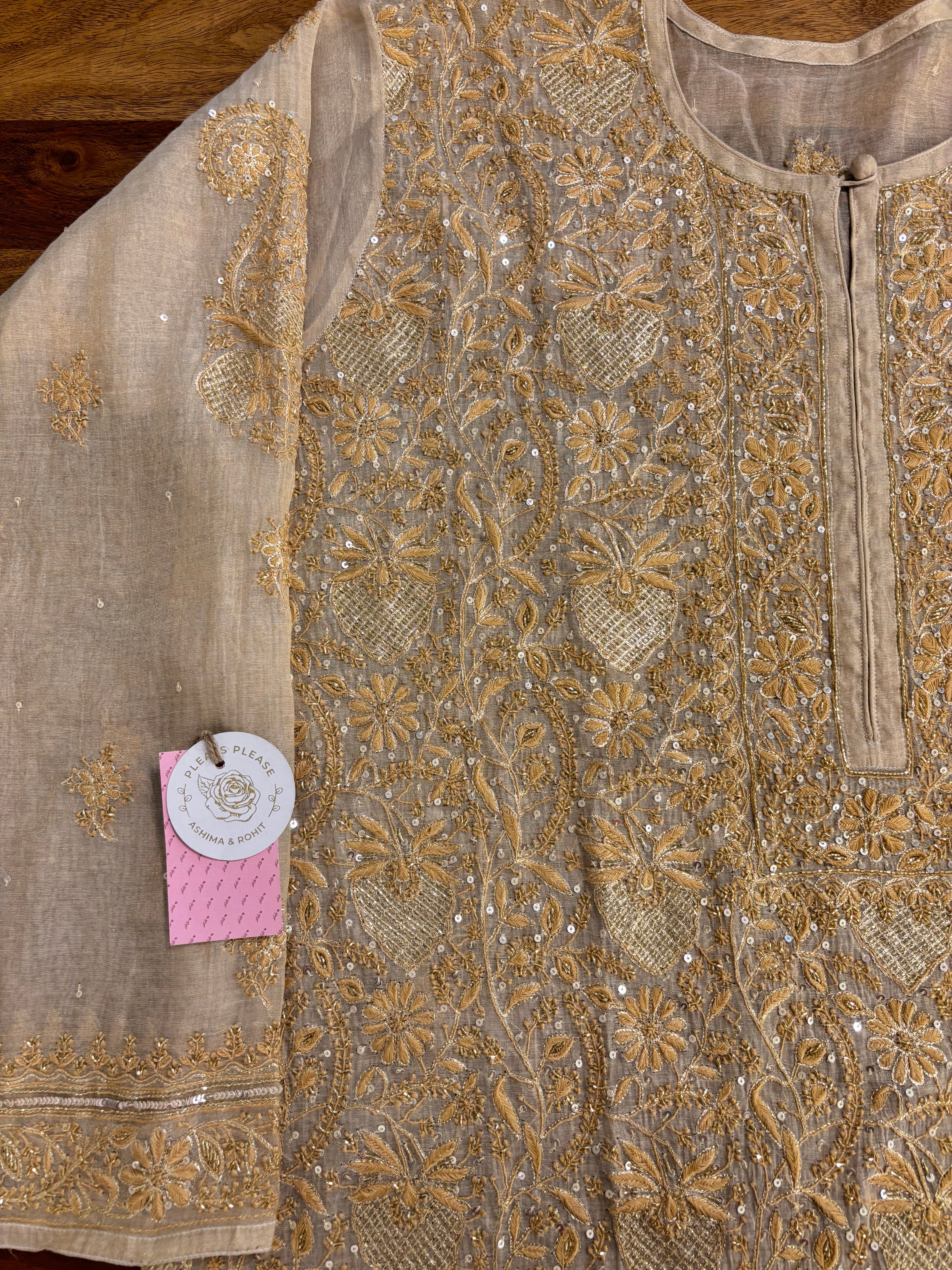 Dyeable Pure & Premium Tissue Heavy Jaal Chikankari Kurta & Dupatta