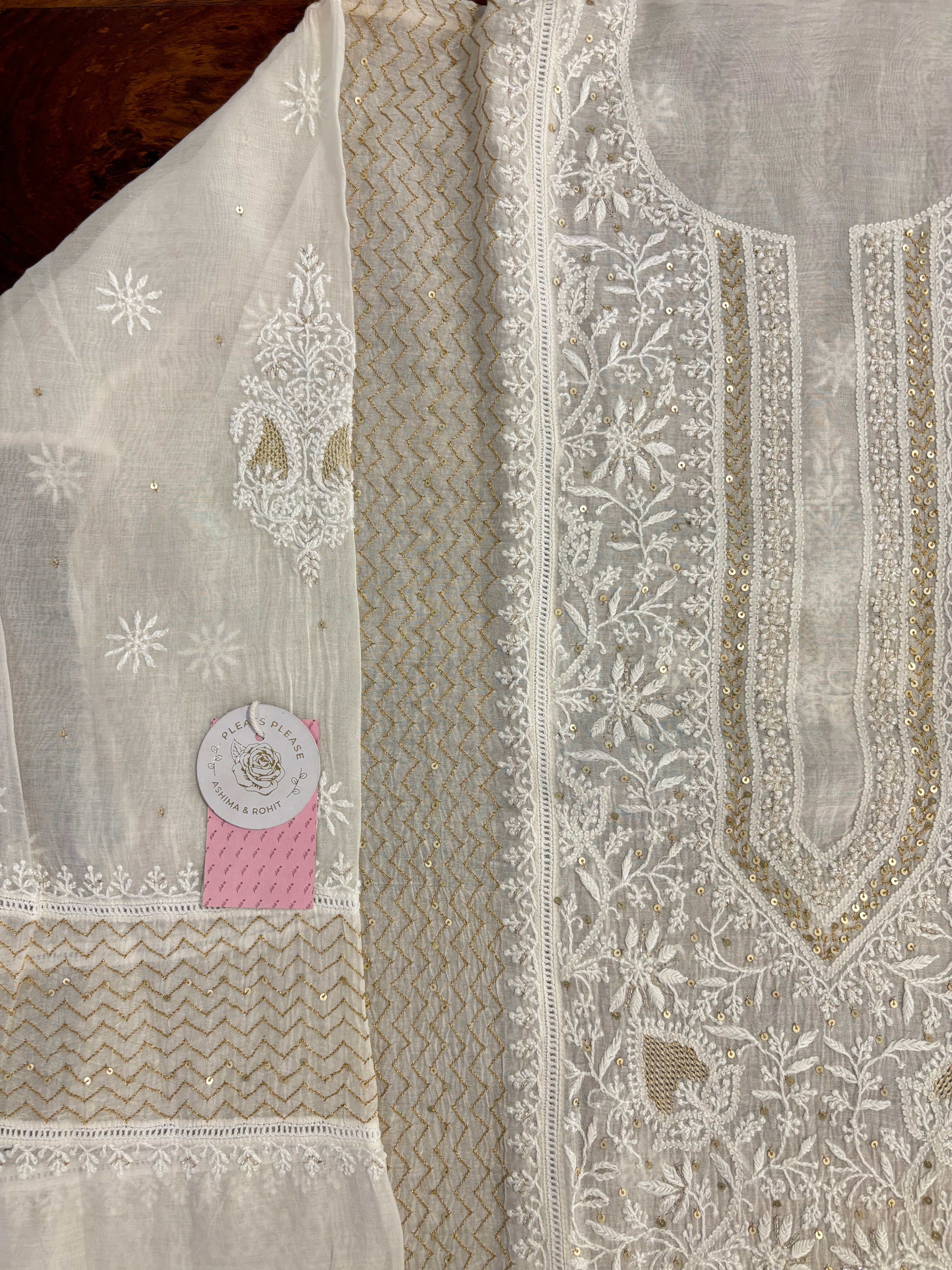 Dyeable Chanderi Mul Chikankari Kurta & Dupatta