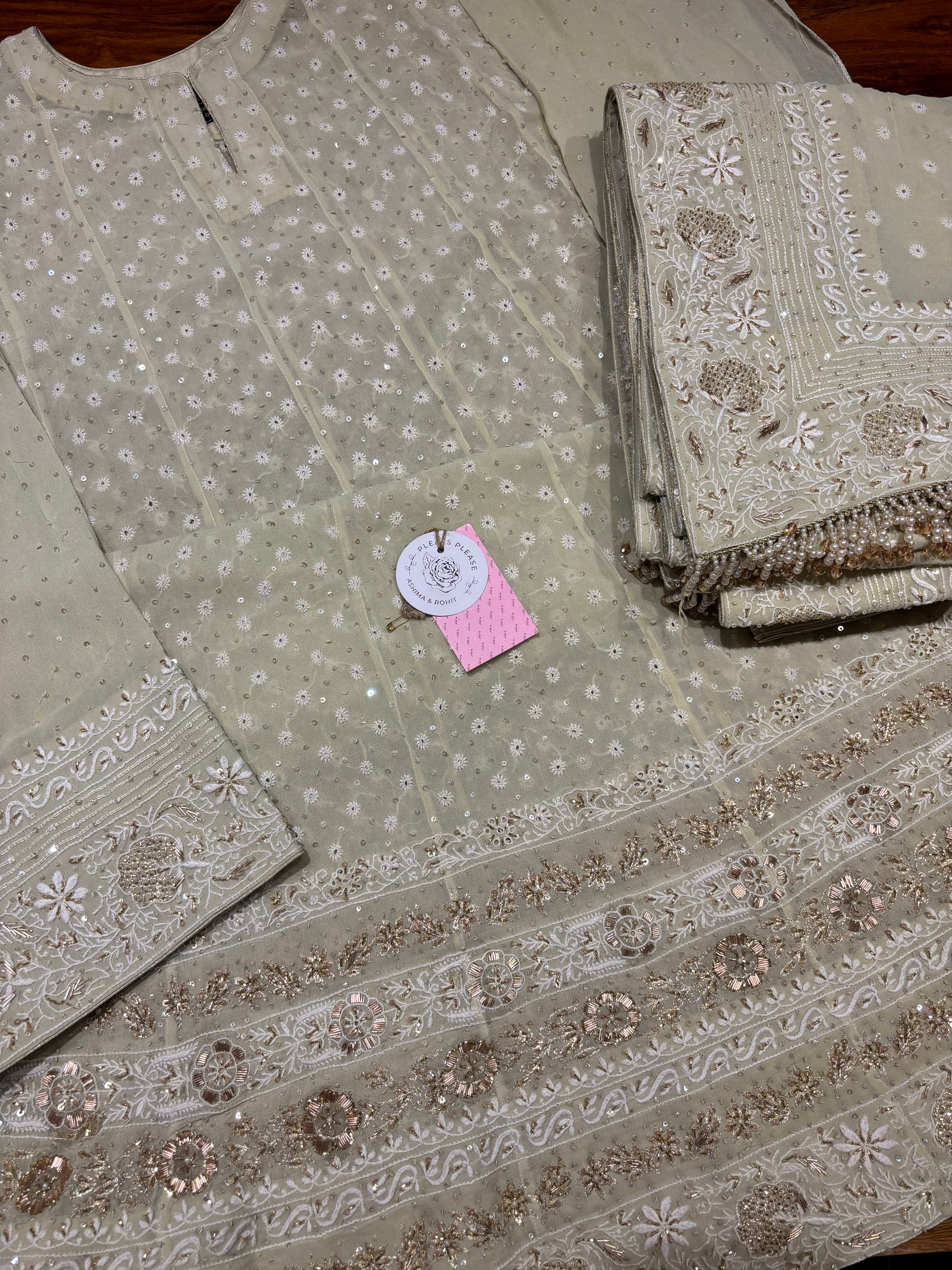 Pistachio Green Pure and  Premium Georgette Chikankari Anarkali and Dupatta set