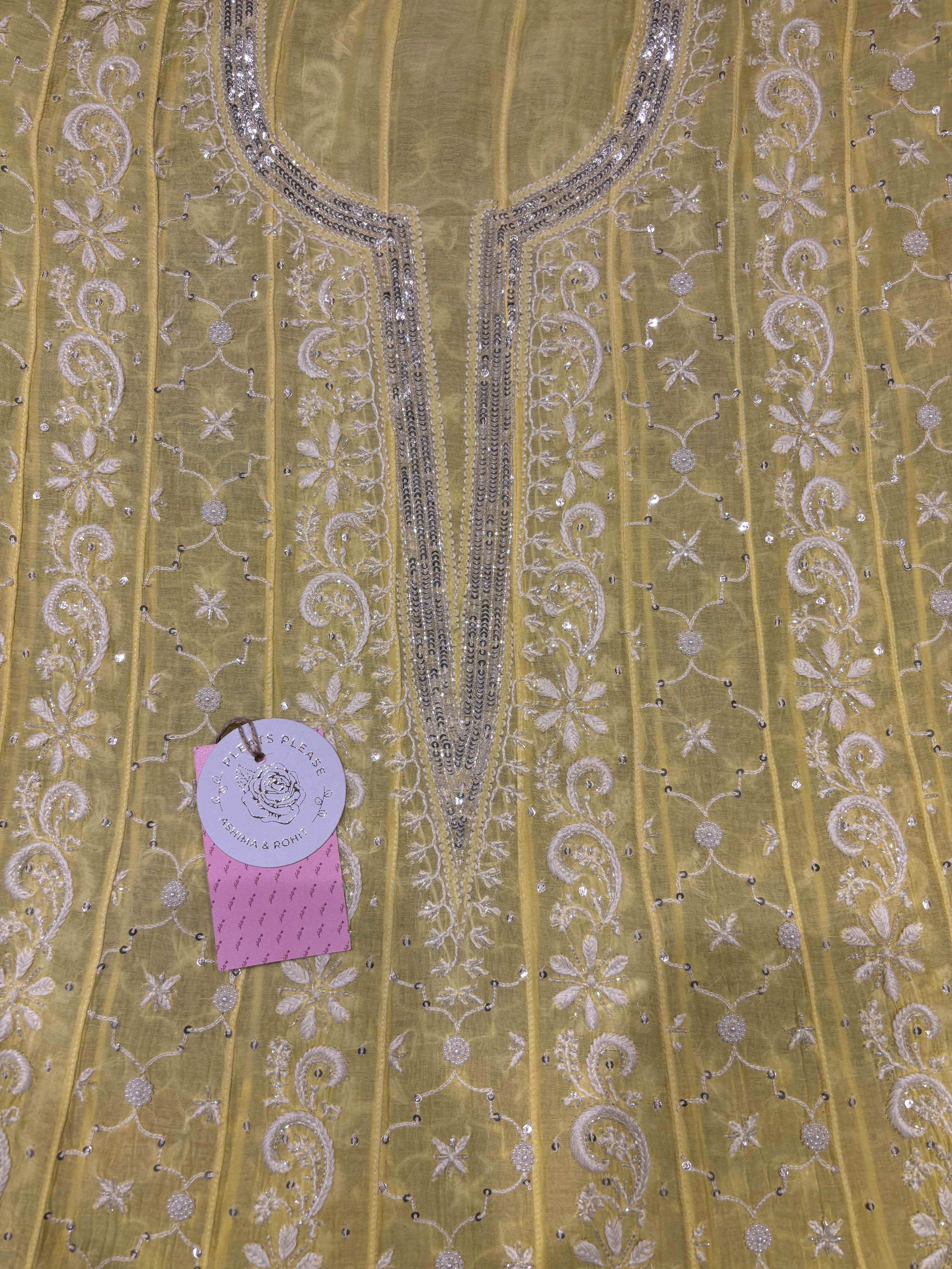 Yellow Chanderi Mul Chikankari Anarkali and Dupatta Set