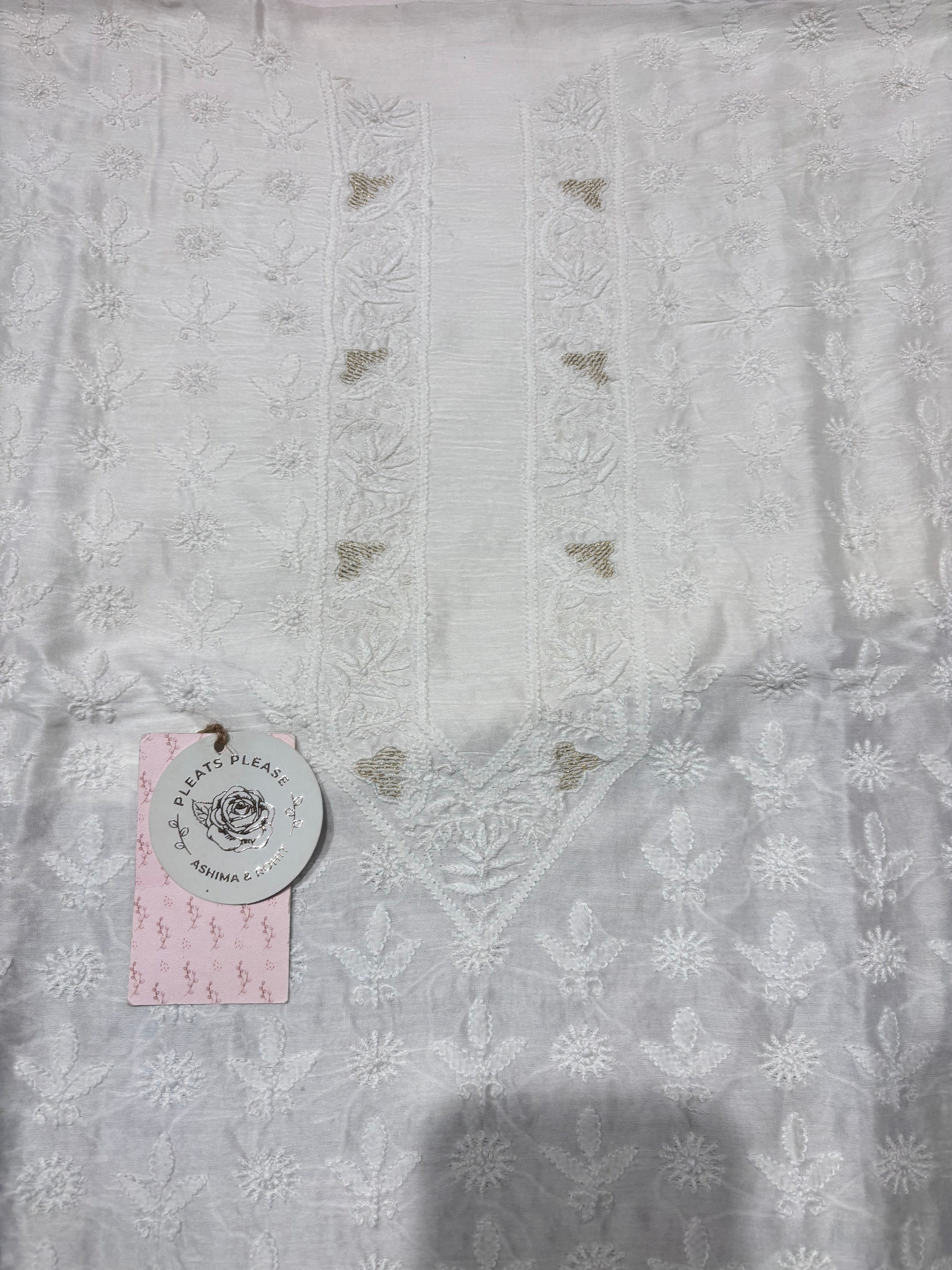Dyeable Chanderi Silk Chikankari Men’s  Kurta Fabric