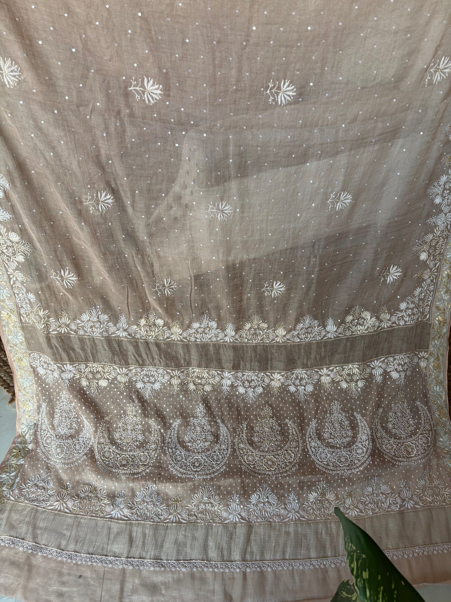 Rosegold Pure Tissue Chikankari Saree