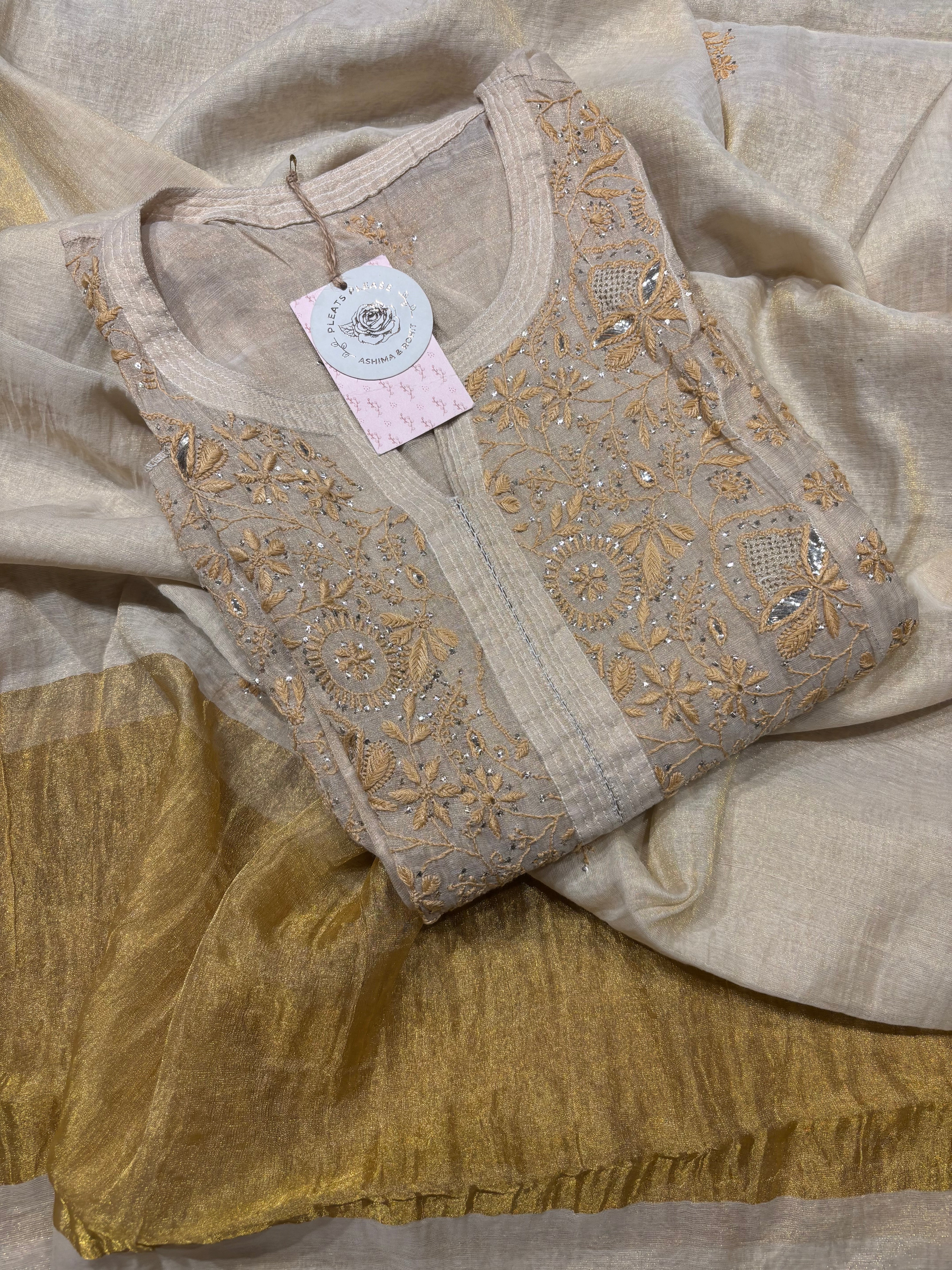 Dyeable Pure & Premium Tissue Chikankari & Mukaish  Kurta and Dupatta set