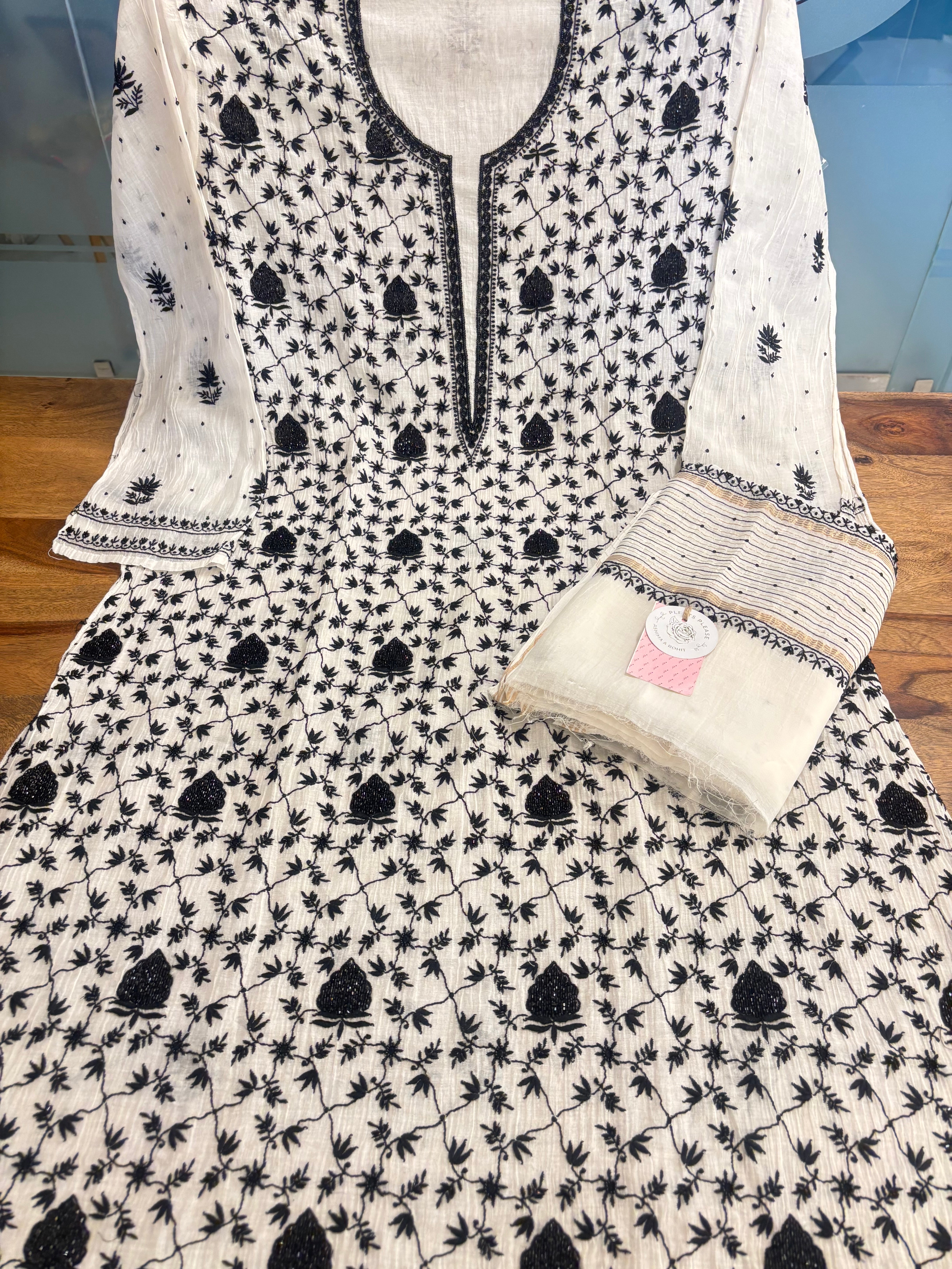 Dyeable Black & White  Chikankari Kurta &Dupatta