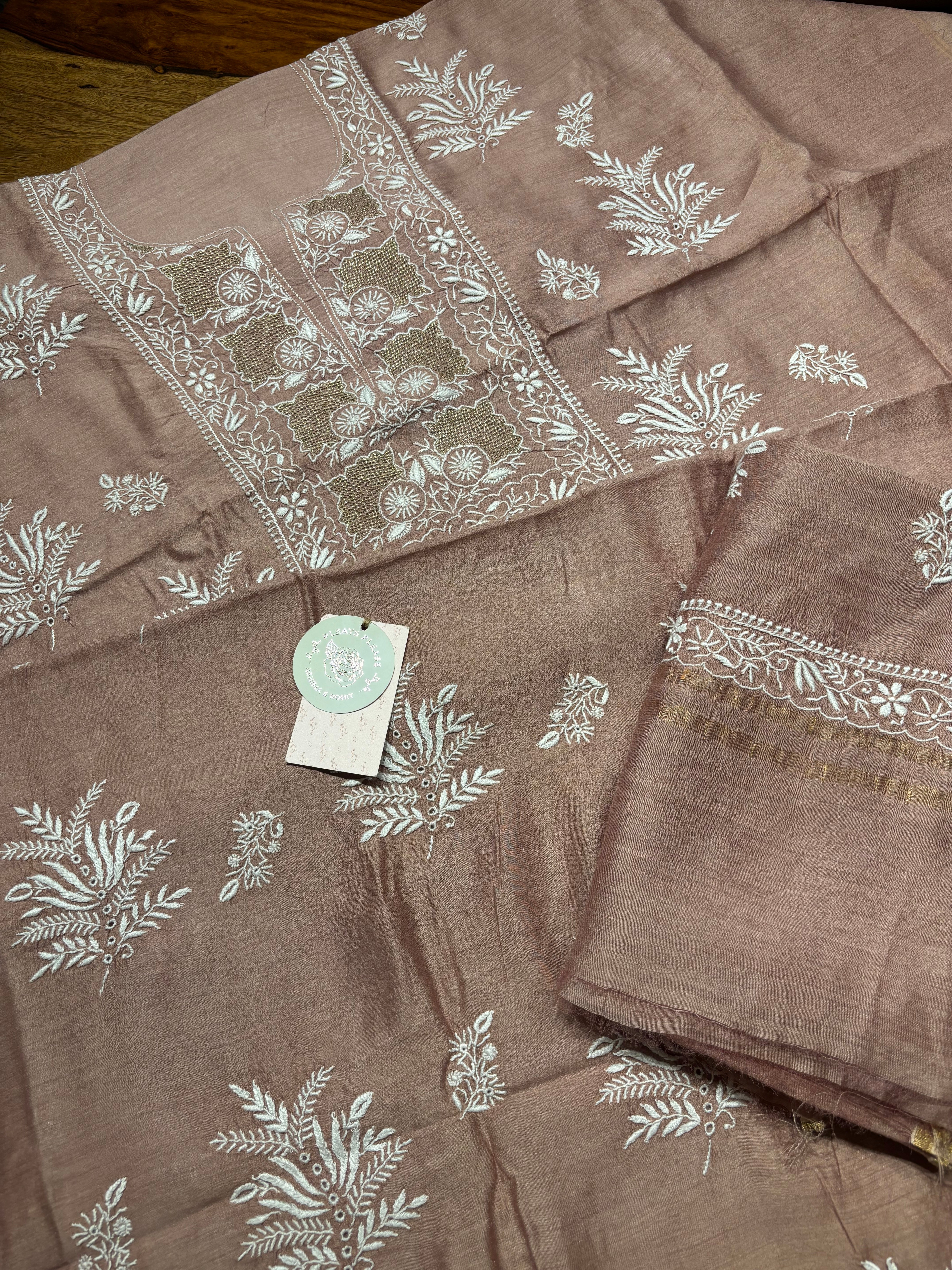 Garnet Monga Silk Chikankari Kurta And Dupatta Fabric