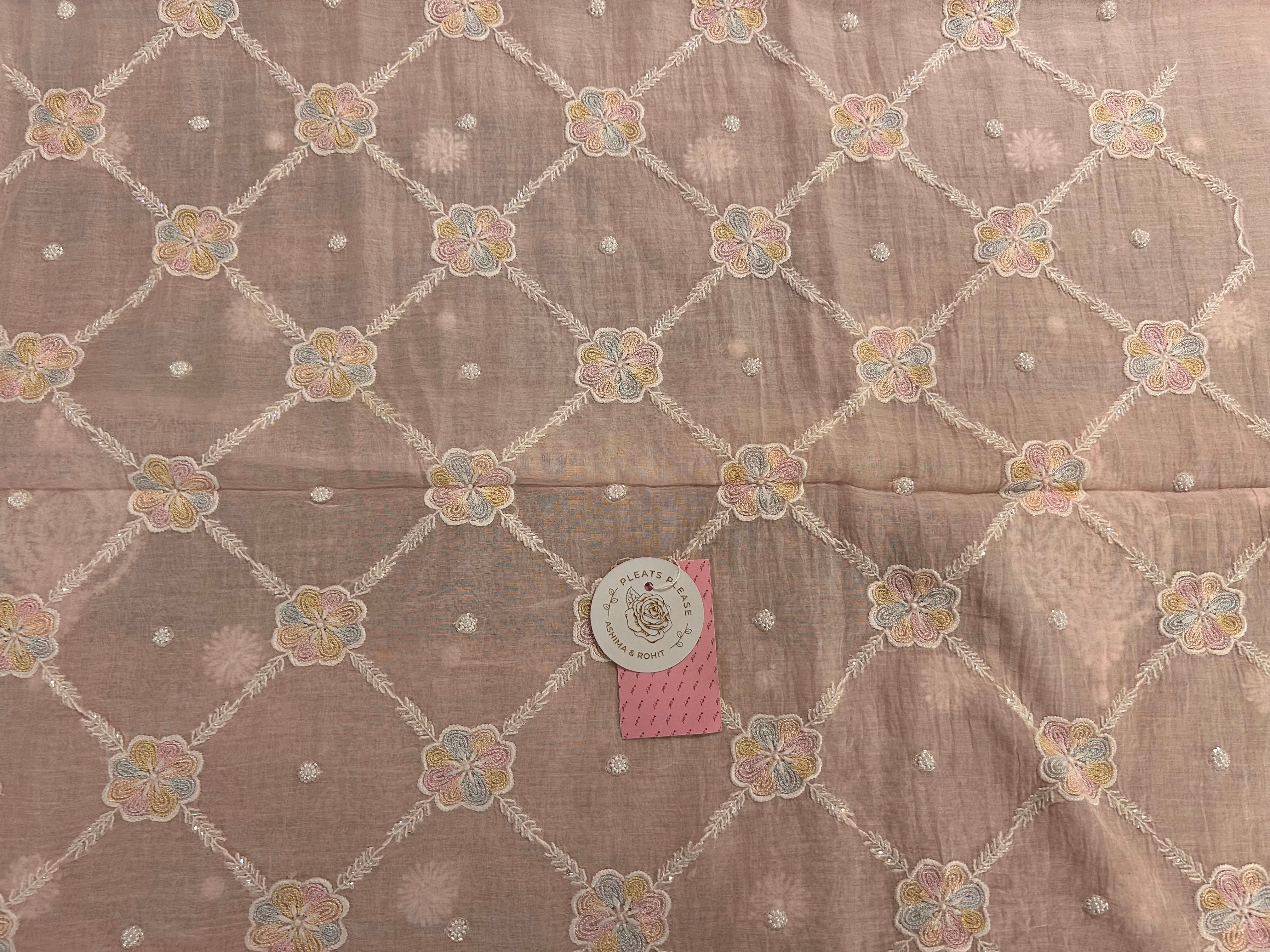 Baby Pink Chanderi Mul Parsi Gara Chikankari Kurta & Dupatta
