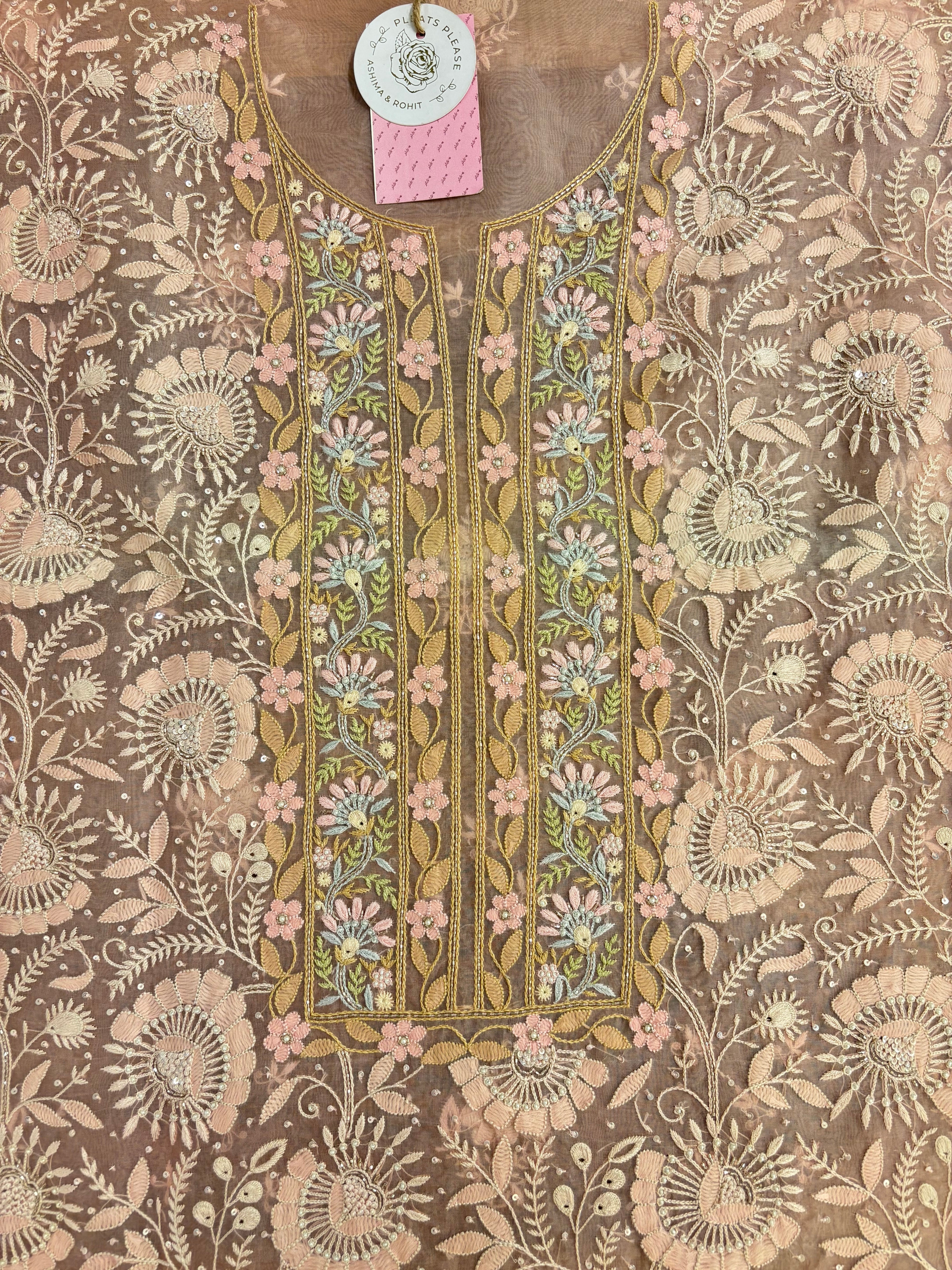 Rose pink Pure Organza Chikankari Kurta & Dupatta