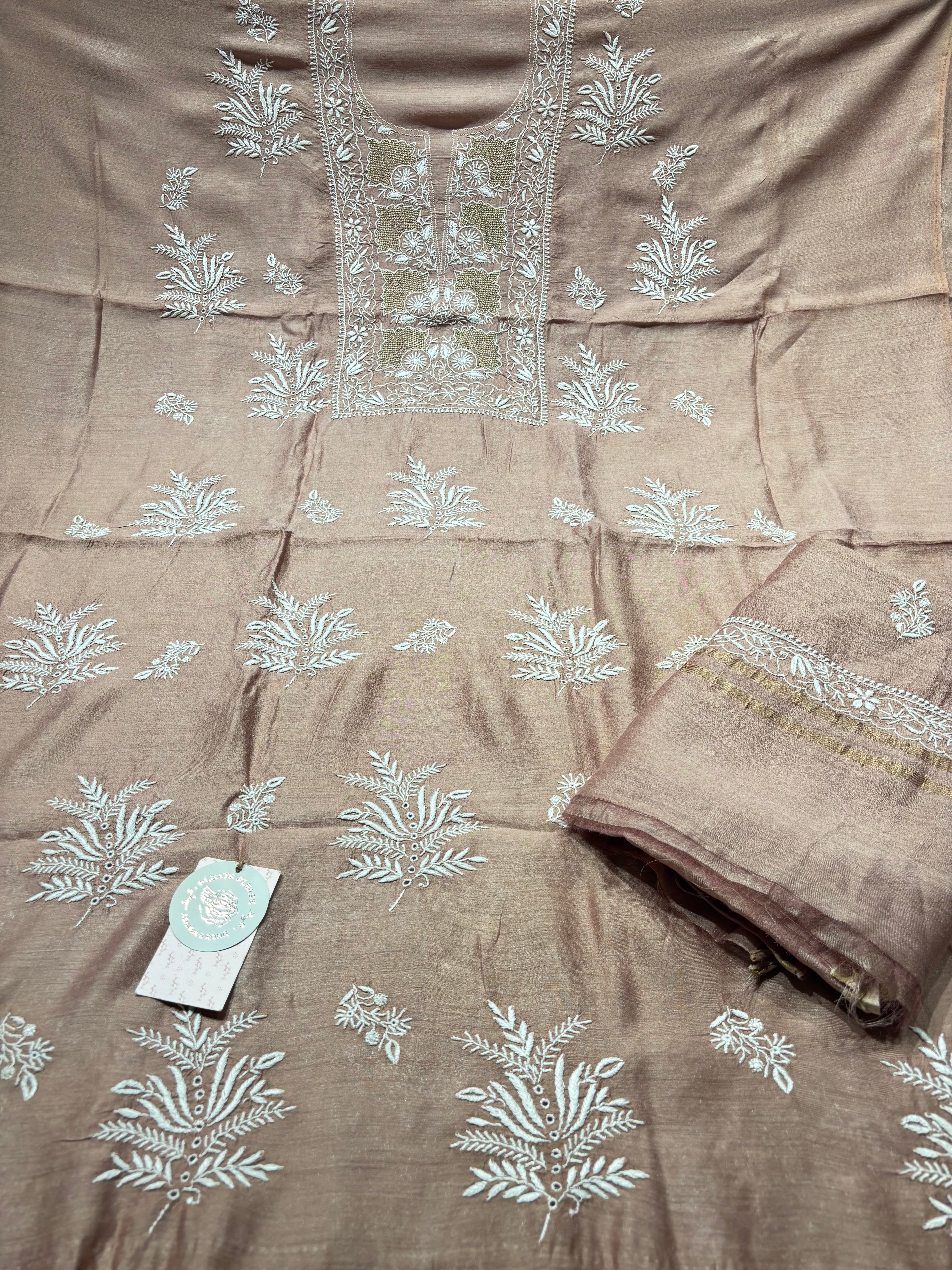 Garnet Monga Silk Chikankari Kurta And Dupatta Fabric