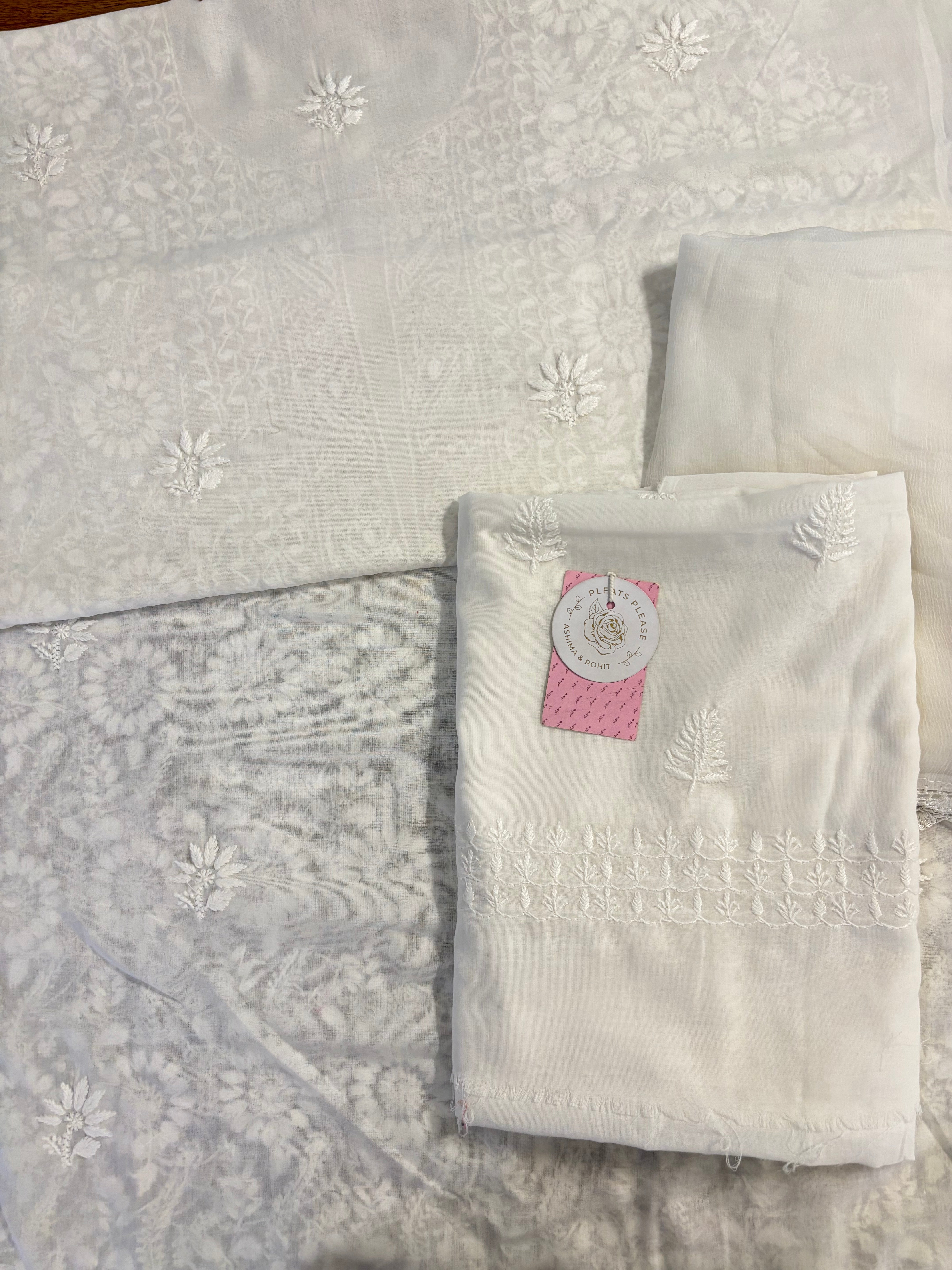 White Cotton Chikankari Kurta, Dupatta With Bottom