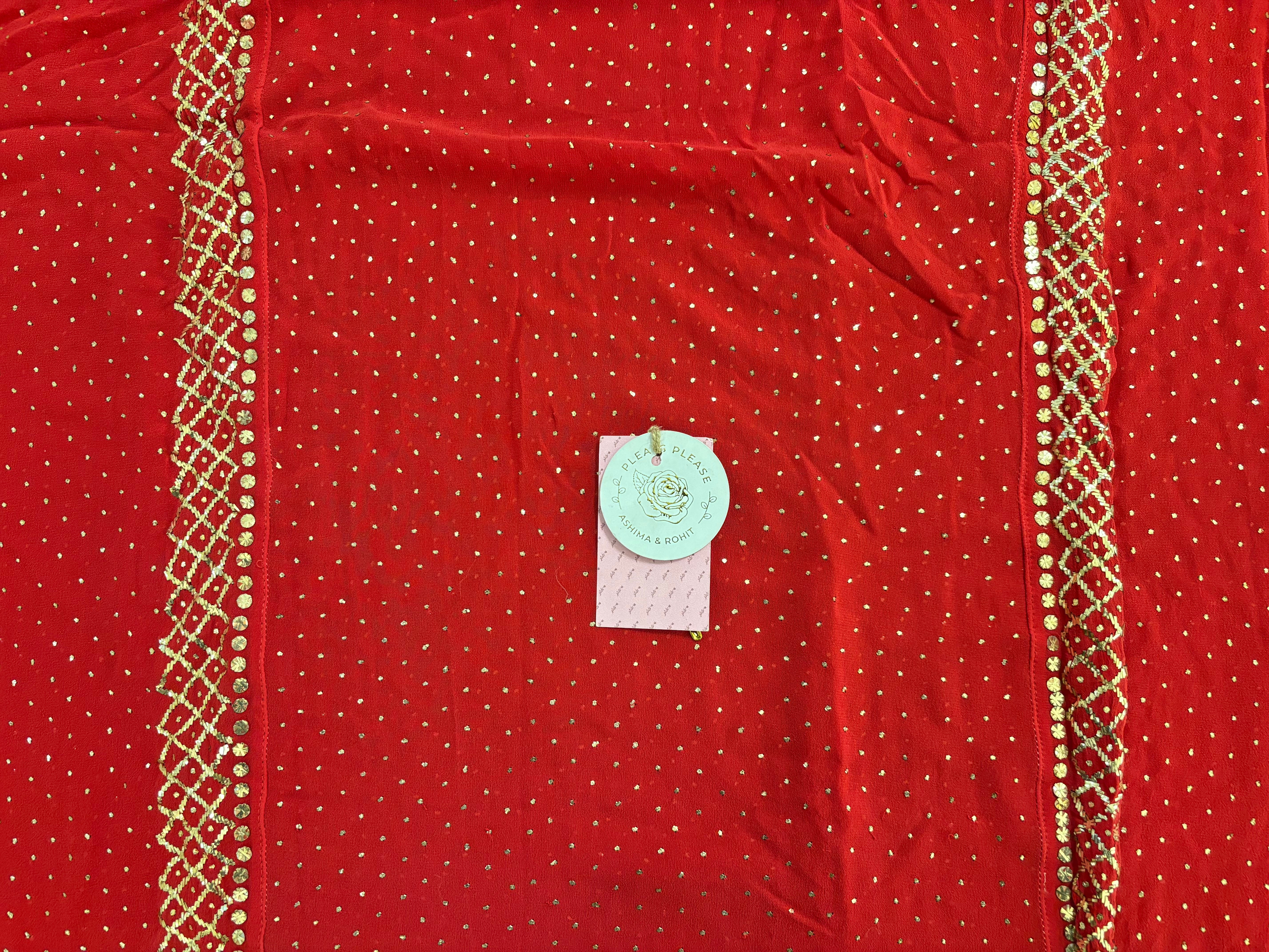 Red Pure & Premium Georgette Mukaish A-Line Kurta & Dupatta