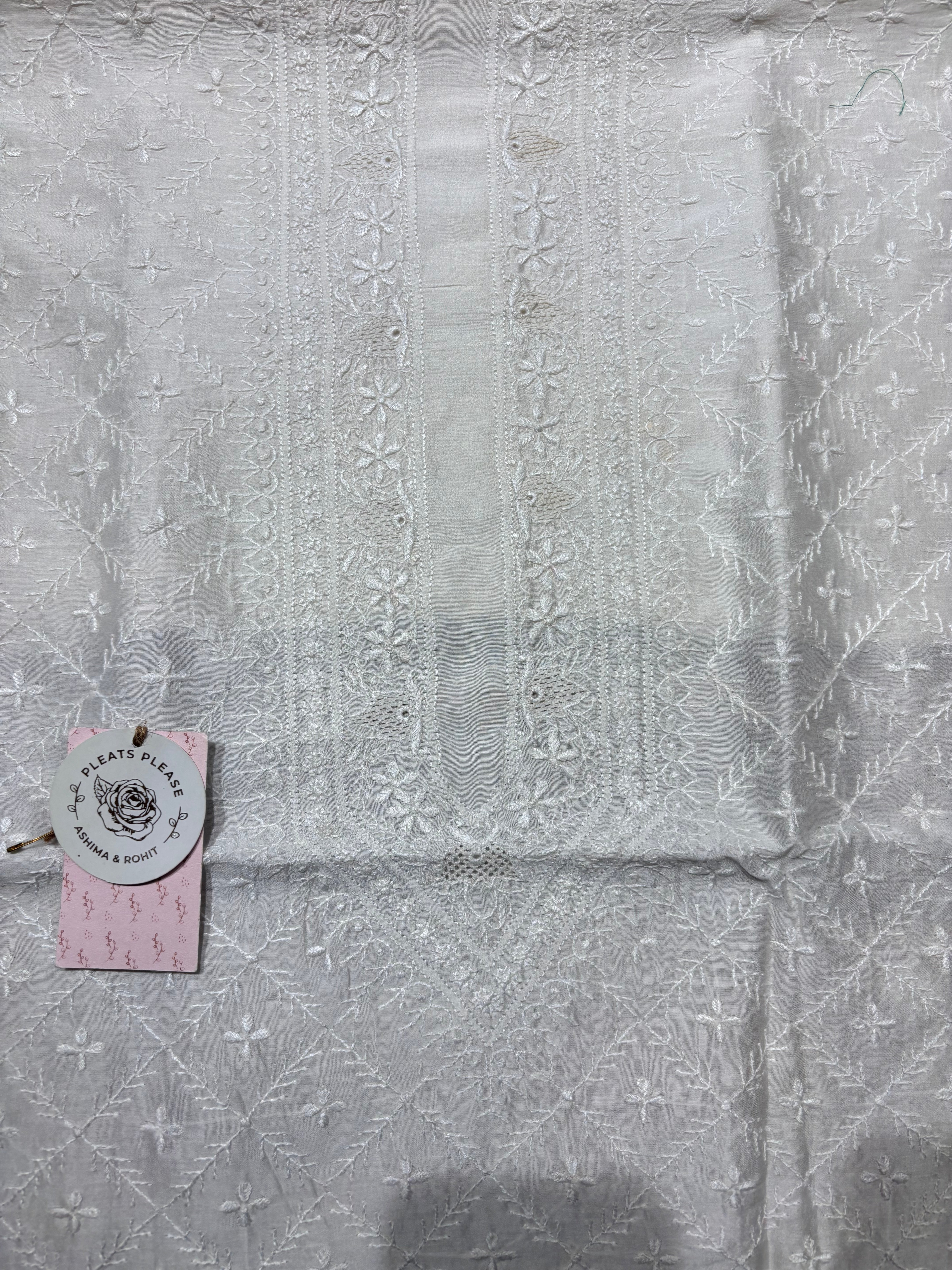Dyeable Pure Chanderi Silk Chikankari Men’s Kurta Fabric