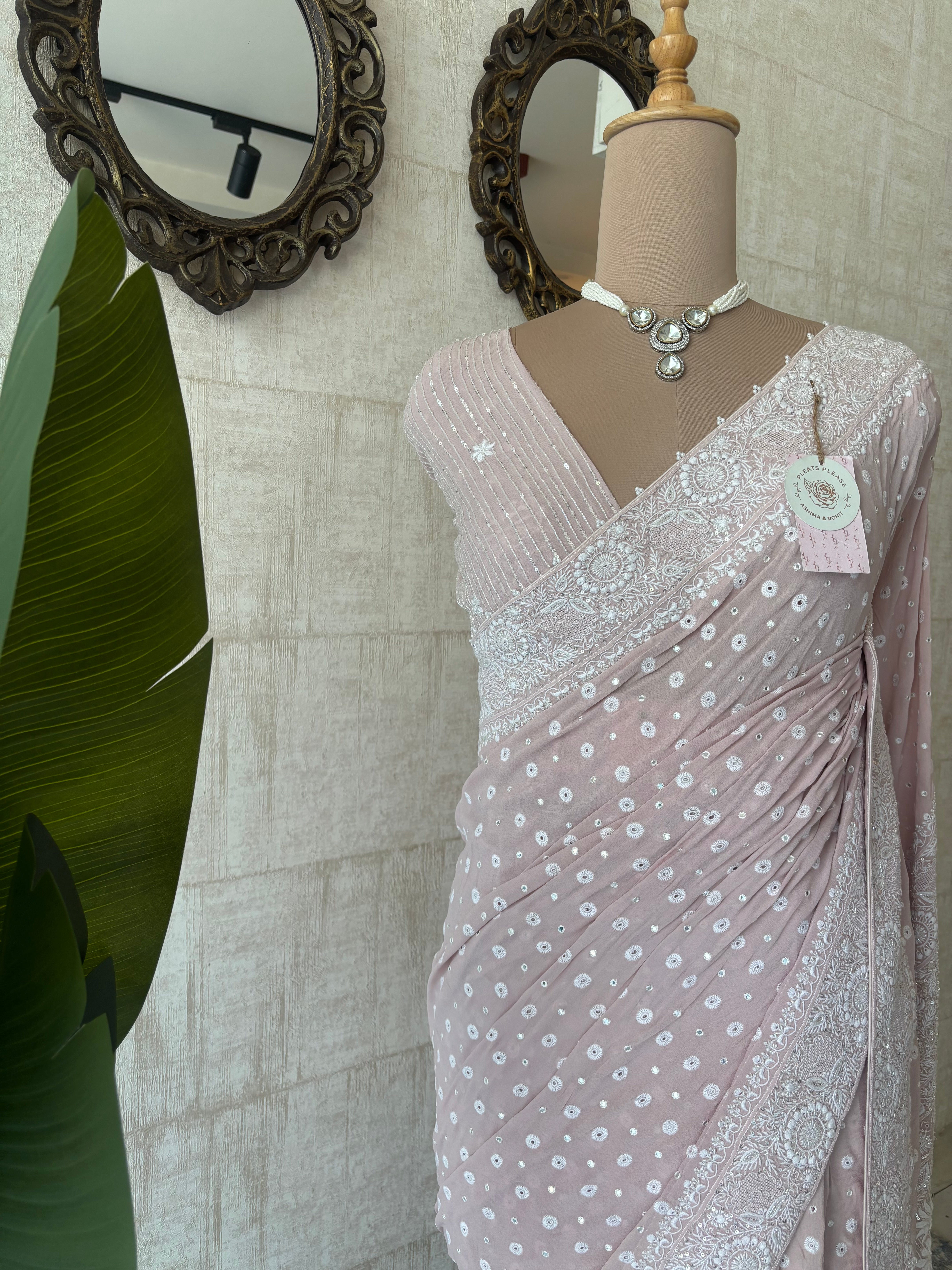 Lilac pure and premium Georgette Saree and Blouse