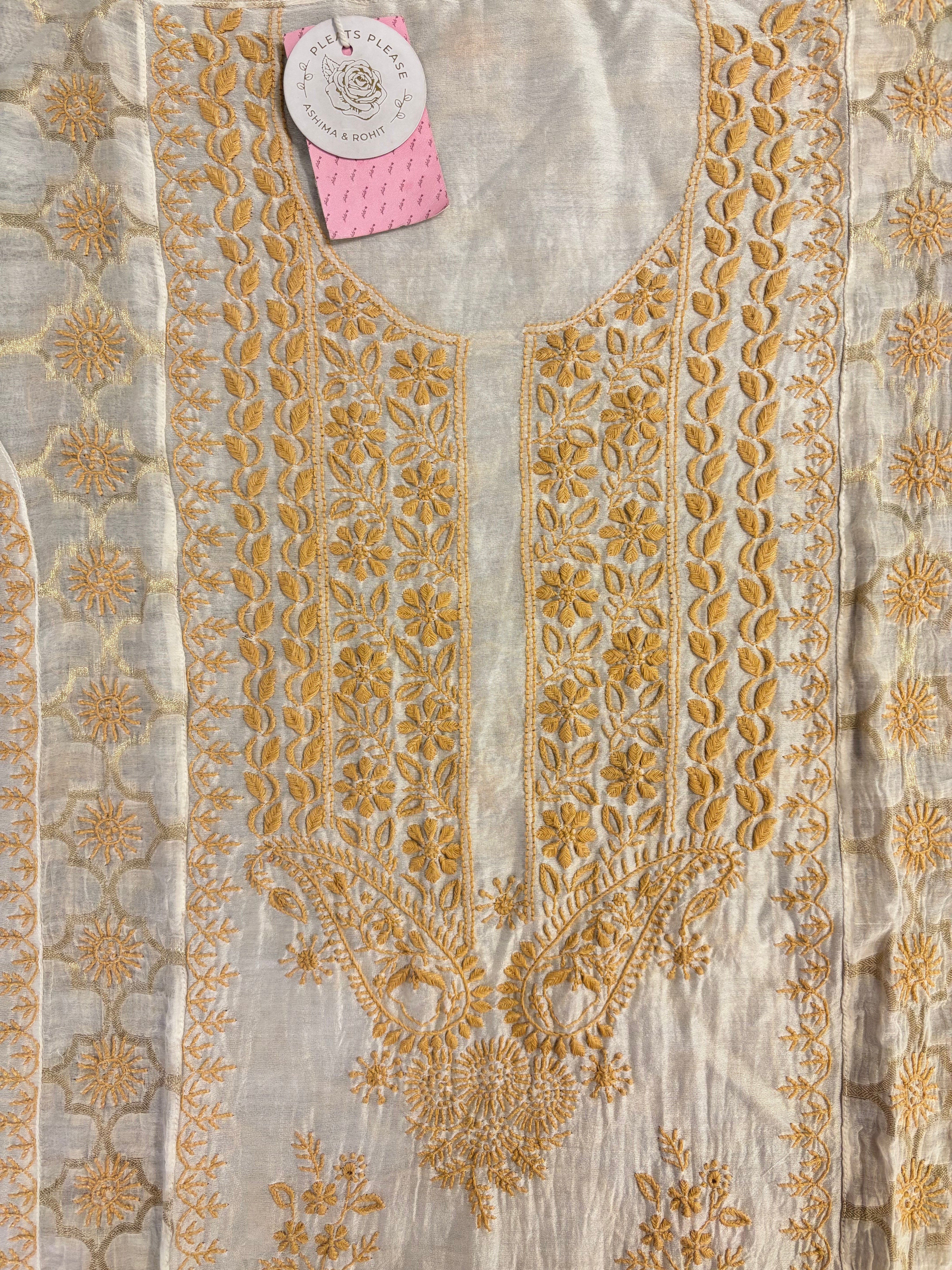 Dyeable Pure Chanderi Chikankari Kurta & Dupatta